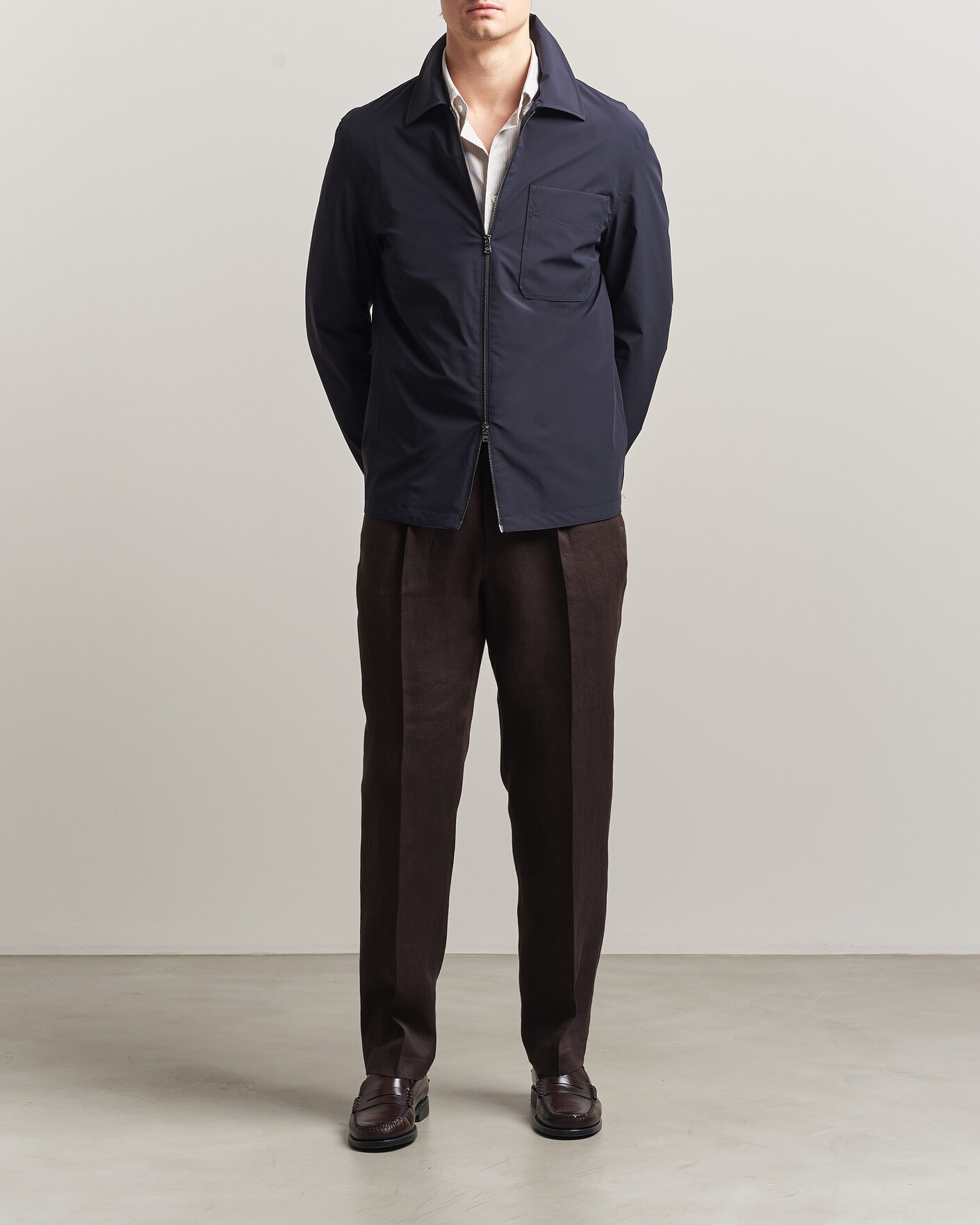 Heren | Jassen | Oscar Jacobson | Light Zipped Shirt Jacket Navy