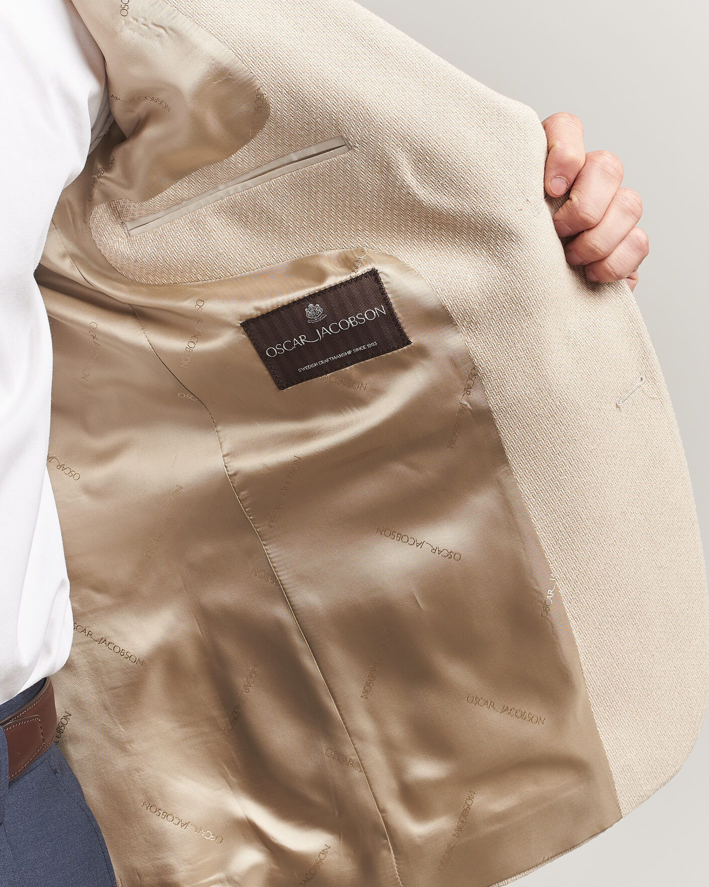 Heren | Blazers | Oscar Jacobson | Fogerty Patch Structure Cotton Blazer Beige