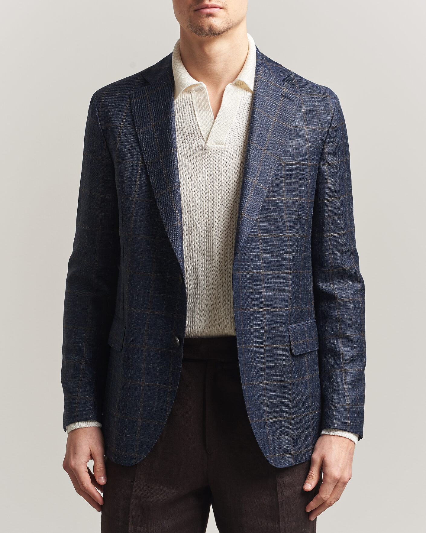 Heren | Blazers | Oscar Jacobson | Ferry Patch Loro Piana Summertime Checked Blazer Navy