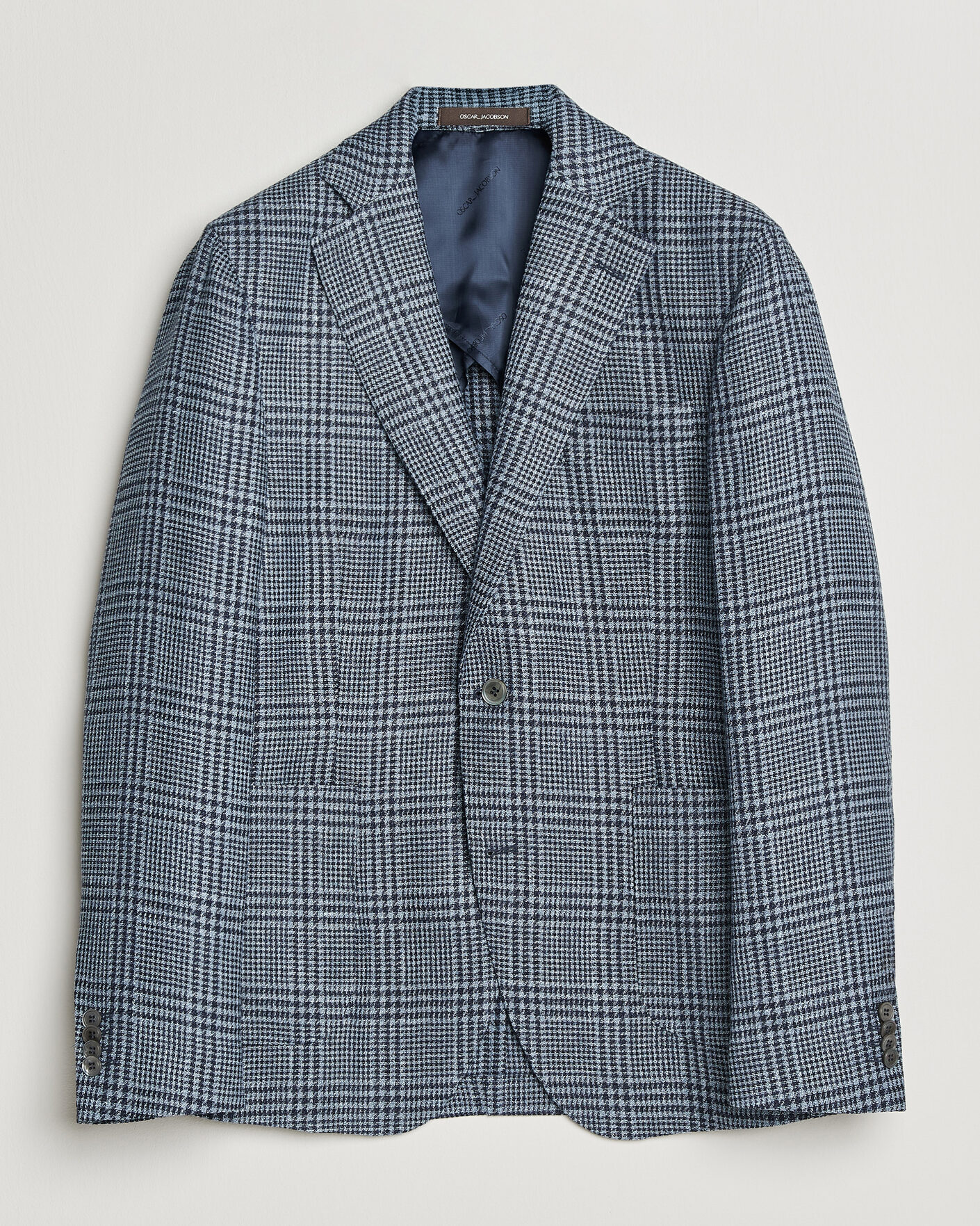 Heren | Blazers | Oscar Jacobson | Ferry Patch Soft Checked Linen/Wool Blazer Blue