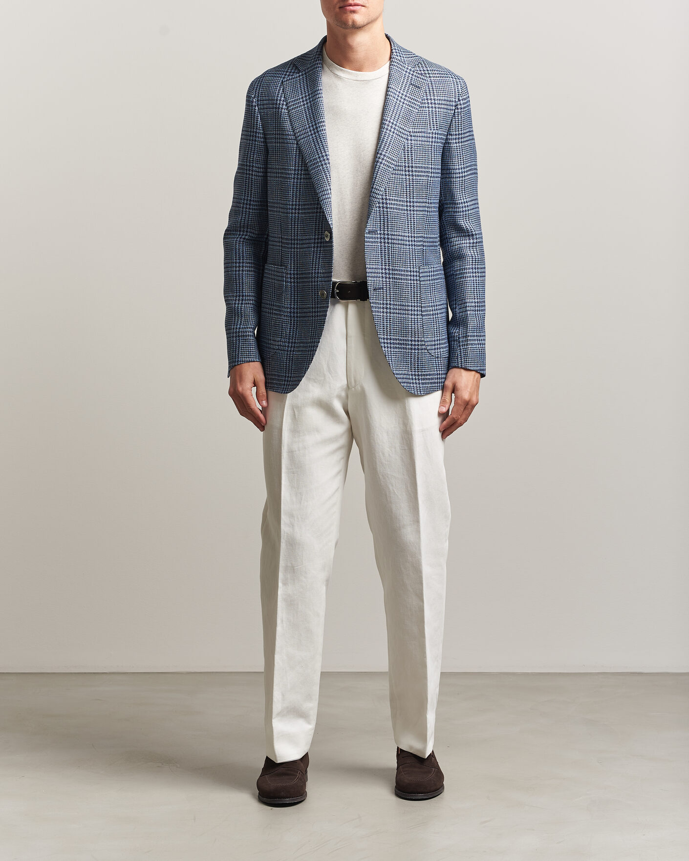 Heren | Blazers | Oscar Jacobson | Ferry Patch Soft Checked Linen/Wool Blazer Blue