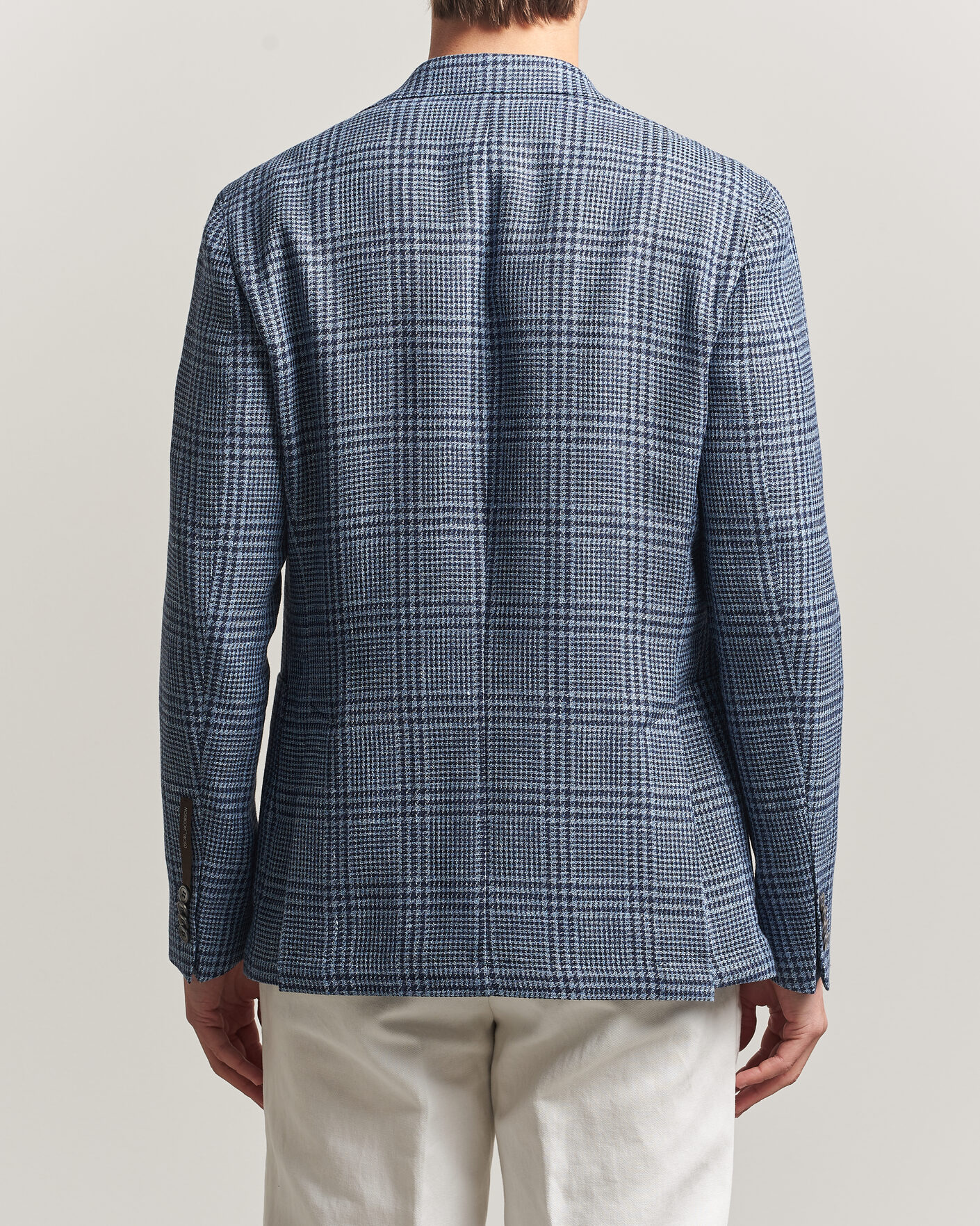 Heren | Blazers | Oscar Jacobson | Ferry Patch Soft Checked Linen/Wool Blazer Blue