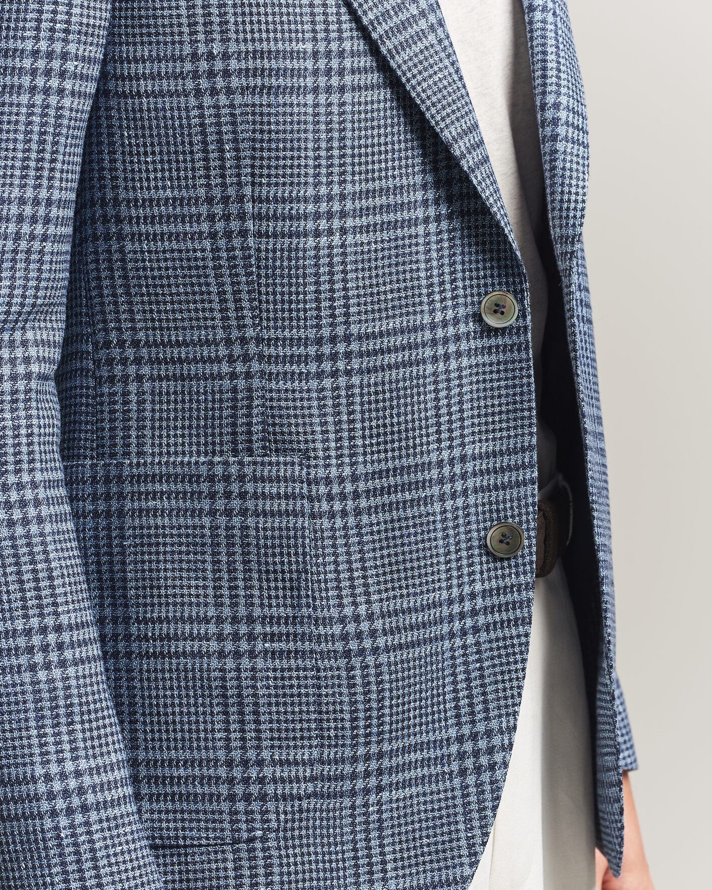 Heren | Blazers | Oscar Jacobson | Ferry Patch Soft Checked Linen/Wool Blazer Blue