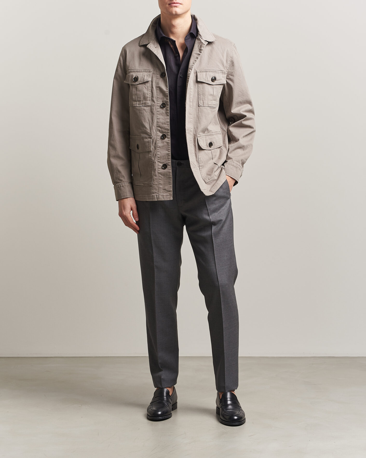 Heren | Overhemden | Oscar Jacobson | Safari Cotton Shirt Jacket Grey