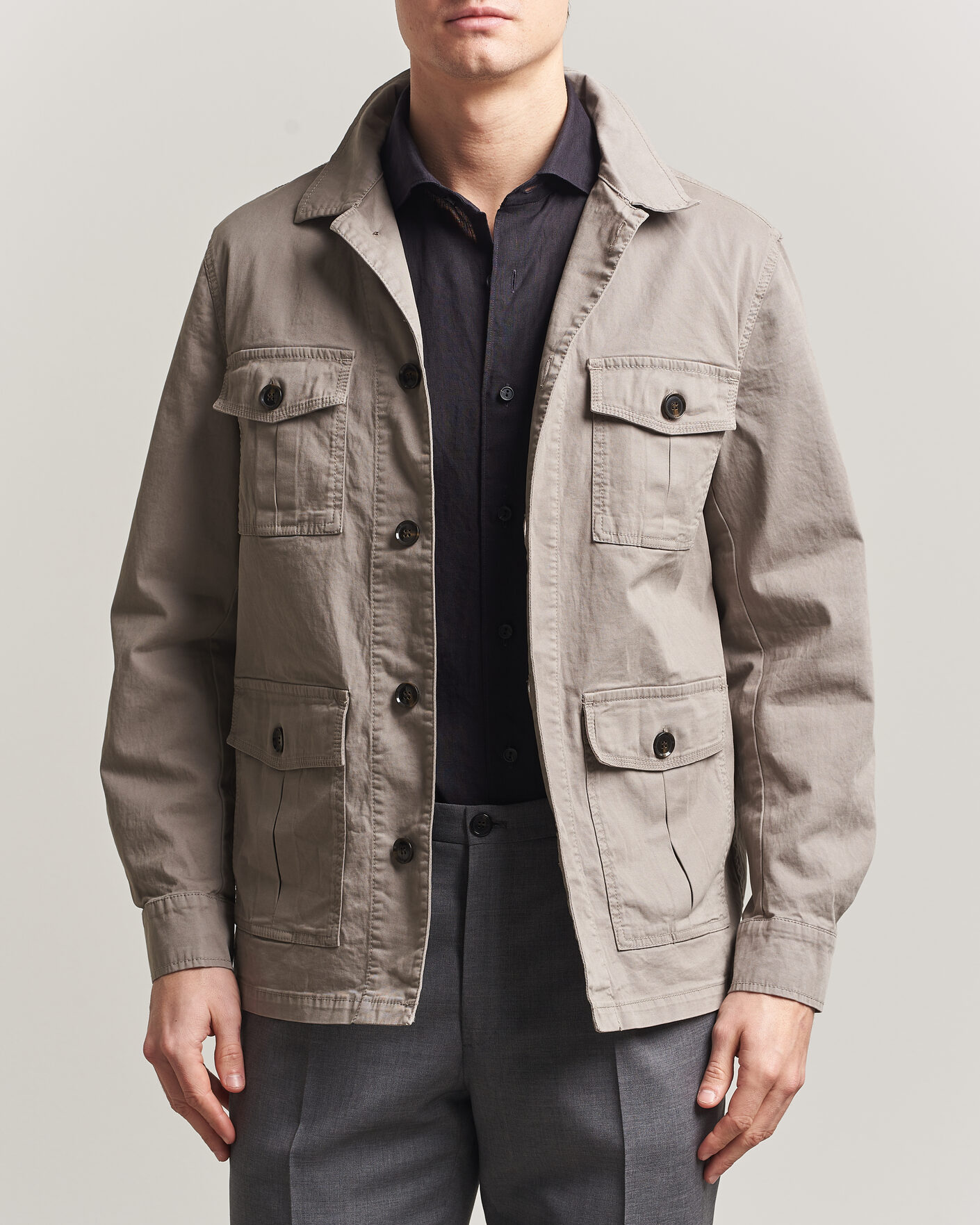 Heren | Overhemden | Oscar Jacobson | Safari Cotton Shirt Jacket Grey