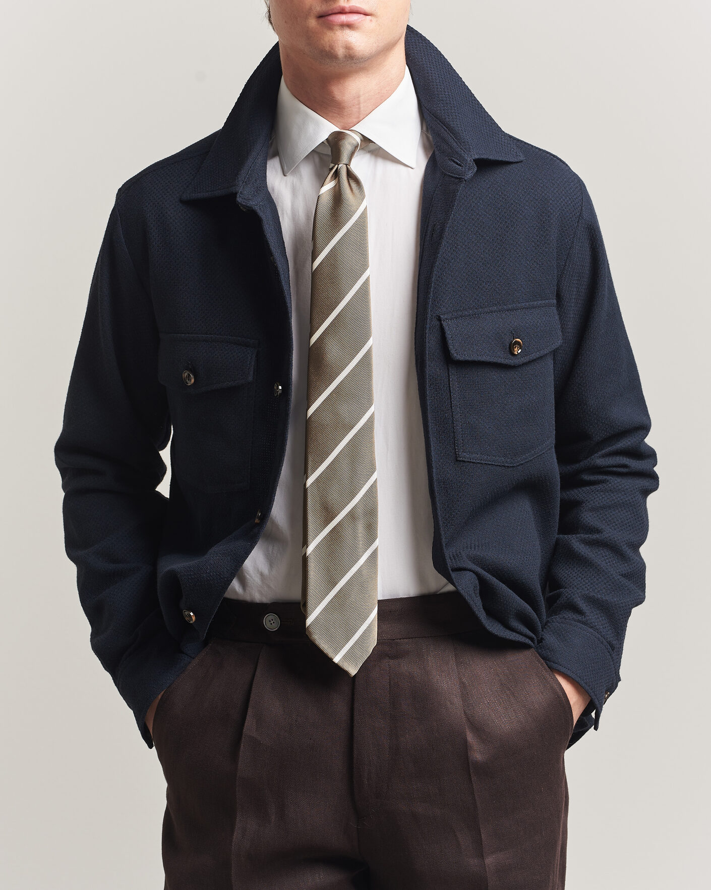 Heren | Overhemden | Oscar Jacobson | Magnus Structure Cotton Overshirt Navy