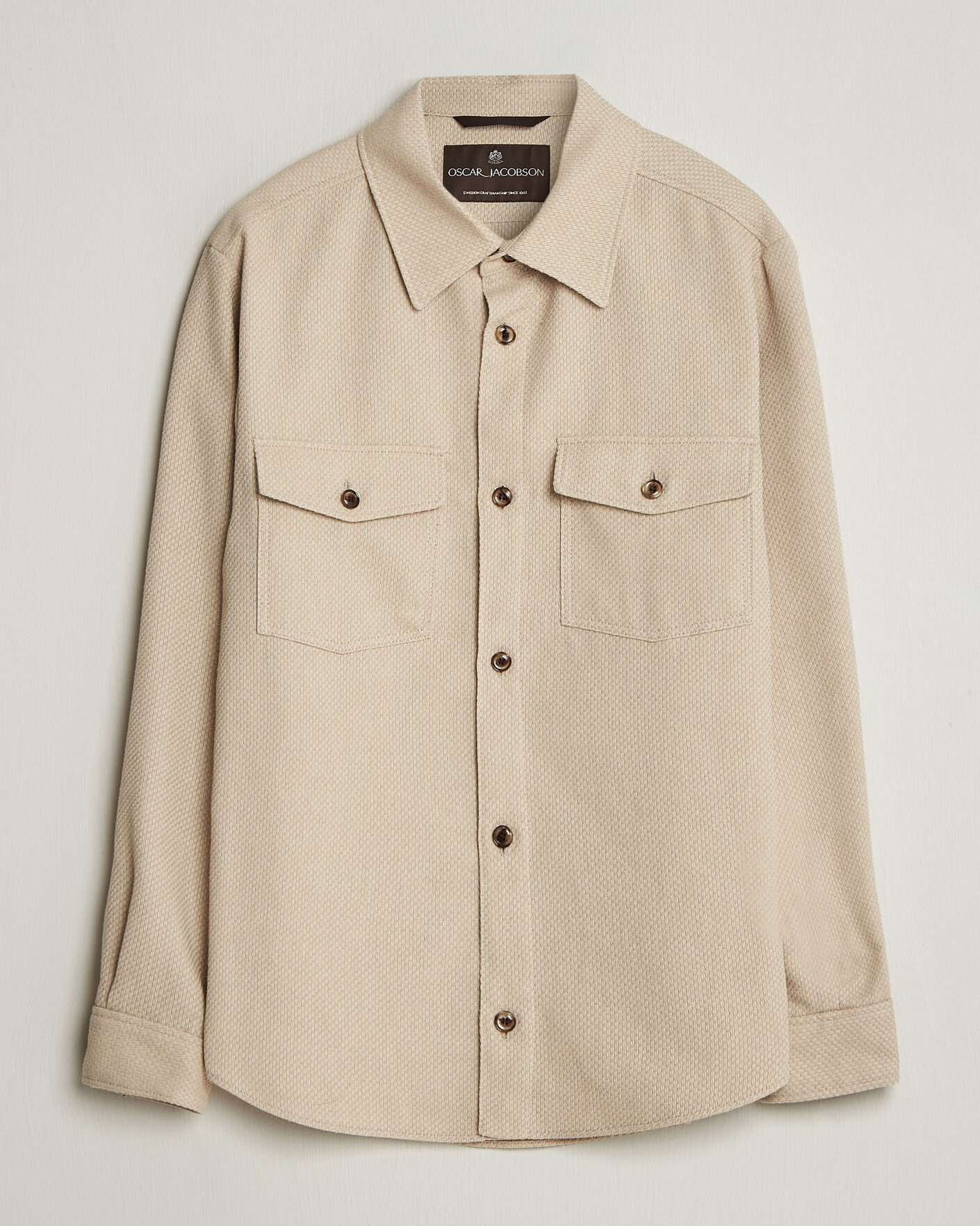 Heren | Overhemden | Oscar Jacobson | Magnus Structure Cotton Overshirt Beige