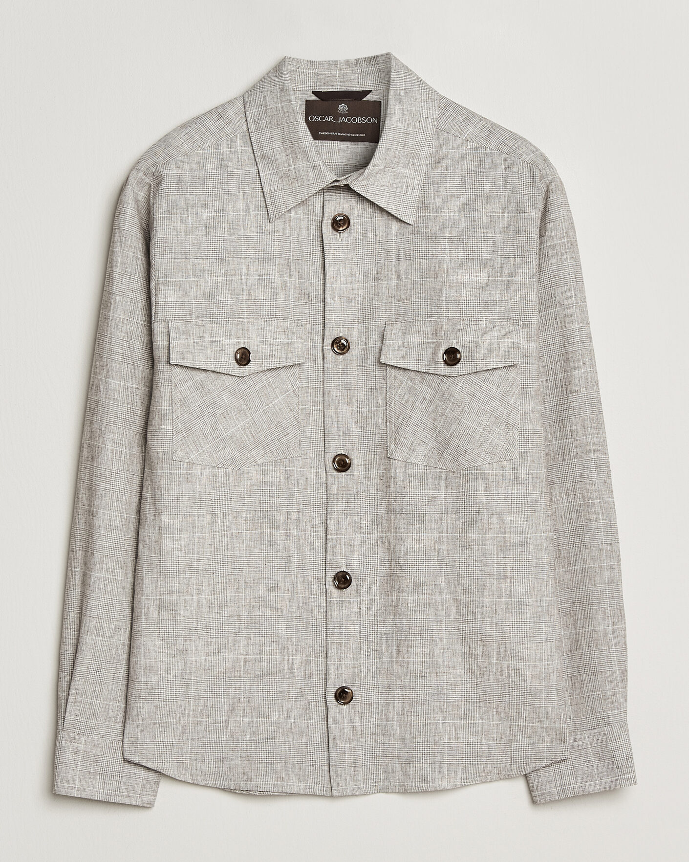 Heren | Overhemden | Oscar Jacobson | Magnus Checked Linen Overshirt Beige