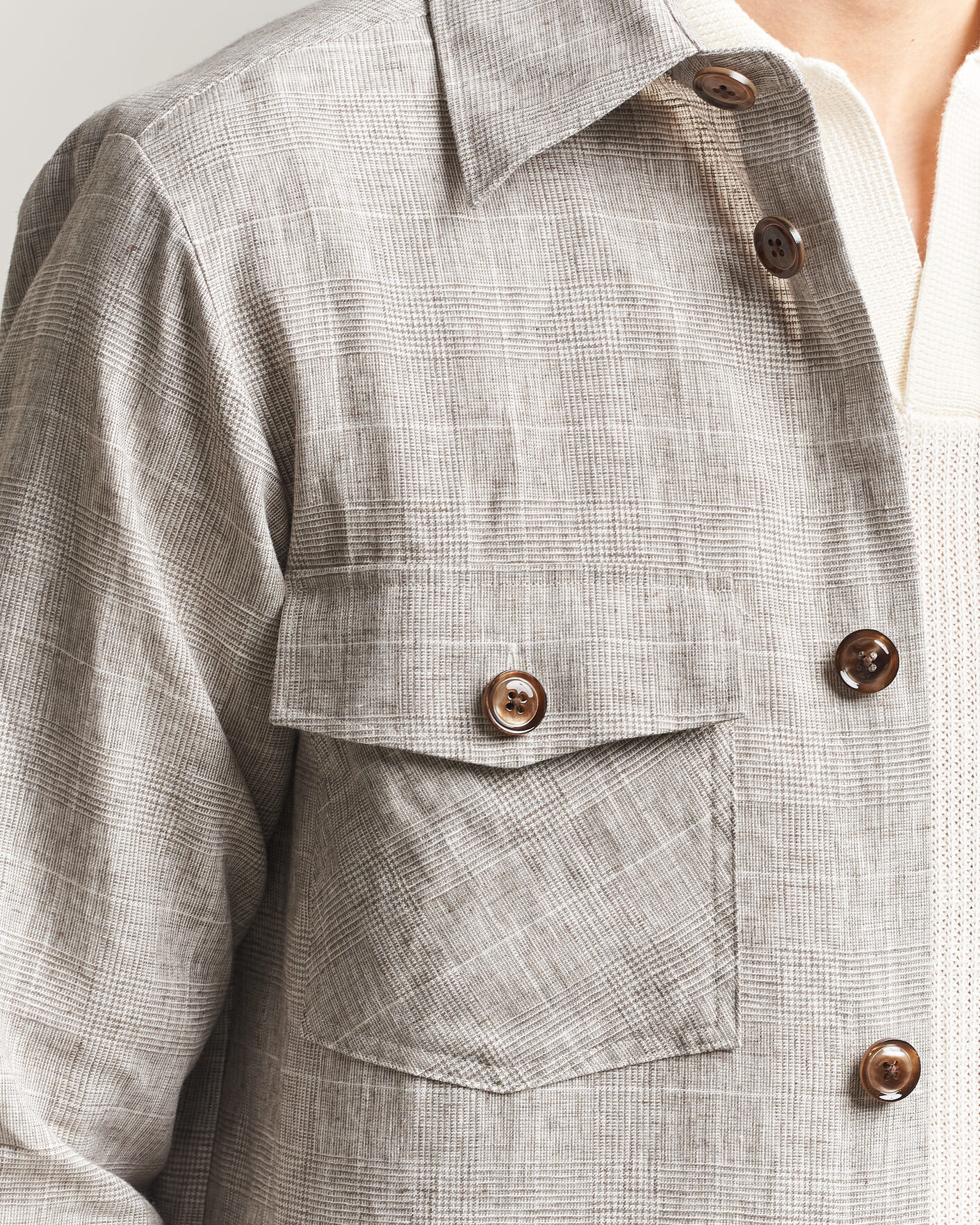 Heren | Overhemden | Oscar Jacobson | Magnus Checked Linen Overshirt Beige
