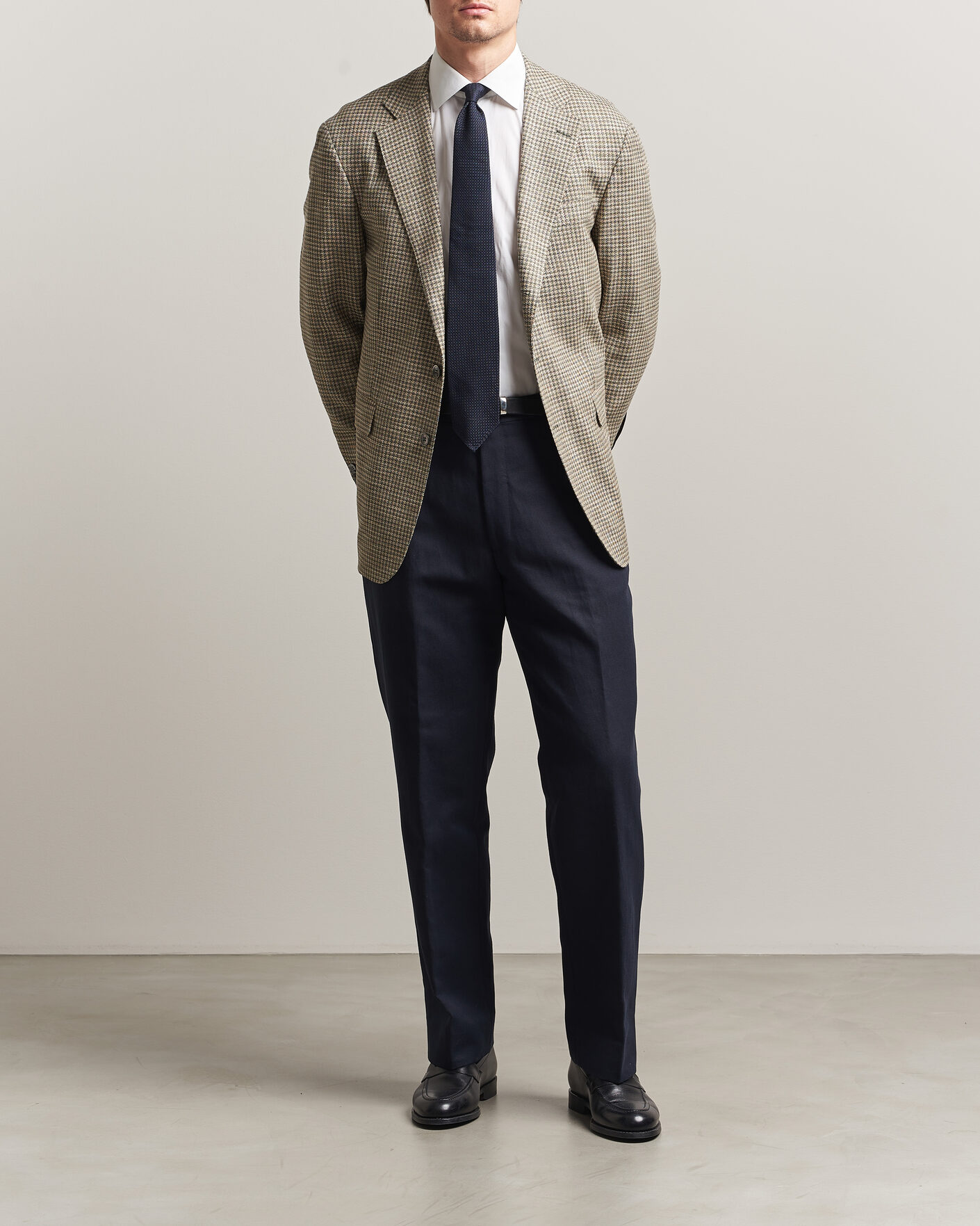Heren | Broeken | Oscar Jacobson | Del Cotton/Linen Trousers Navy