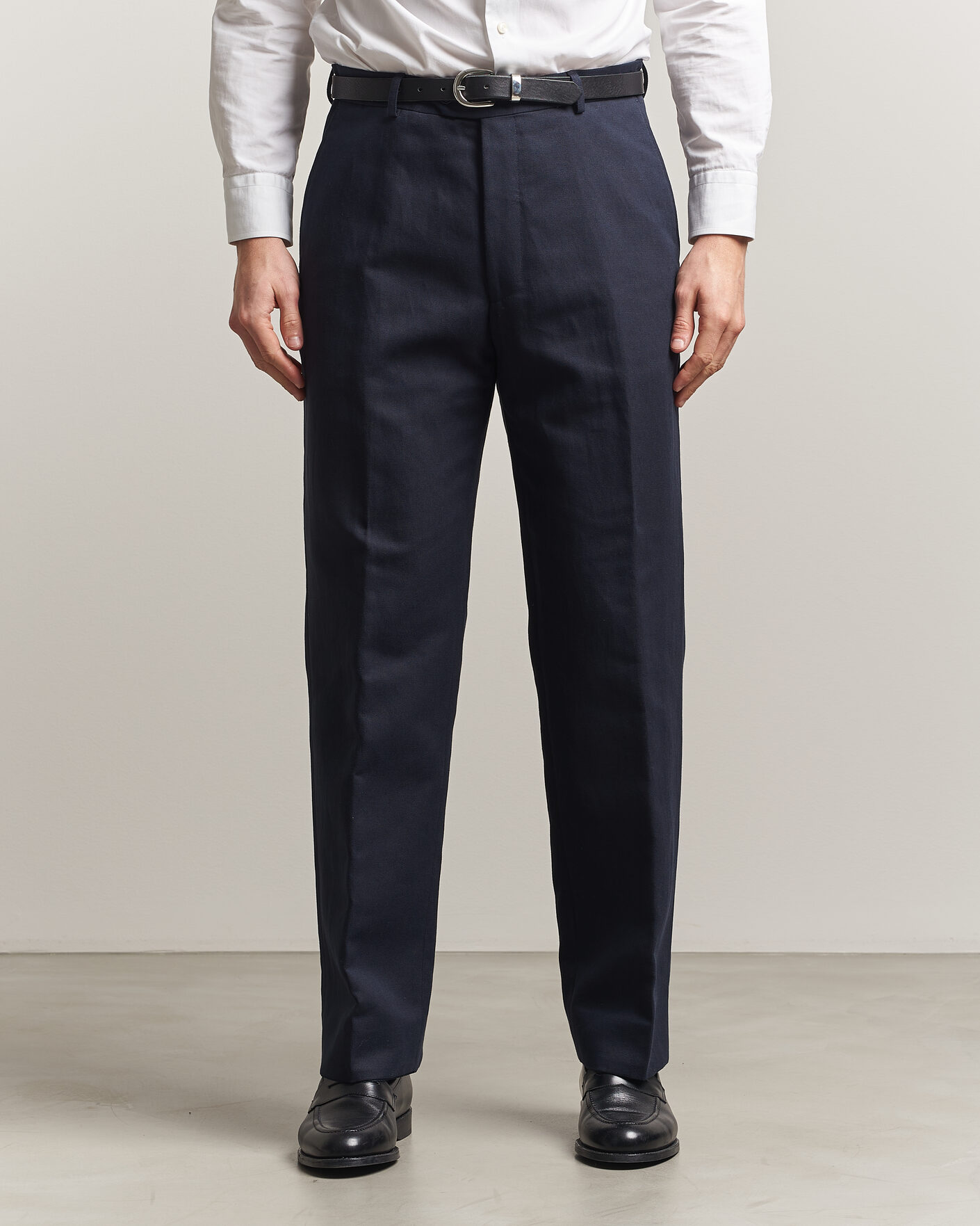 Heren | Broeken | Oscar Jacobson | Del Cotton/Linen Trousers Navy