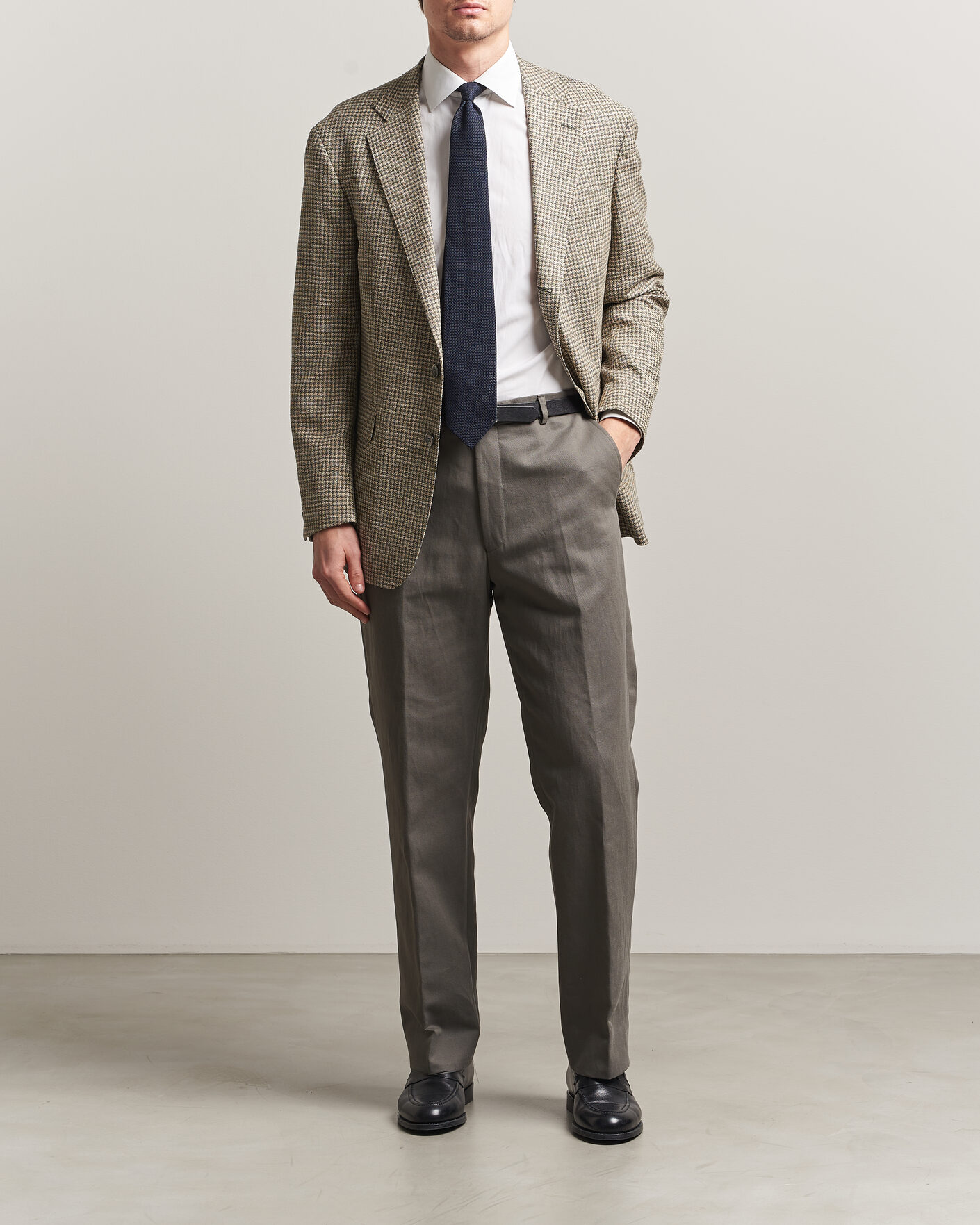 Heren | Broeken | Oscar Jacobson | Del Cotton/Linen Trousers Olive