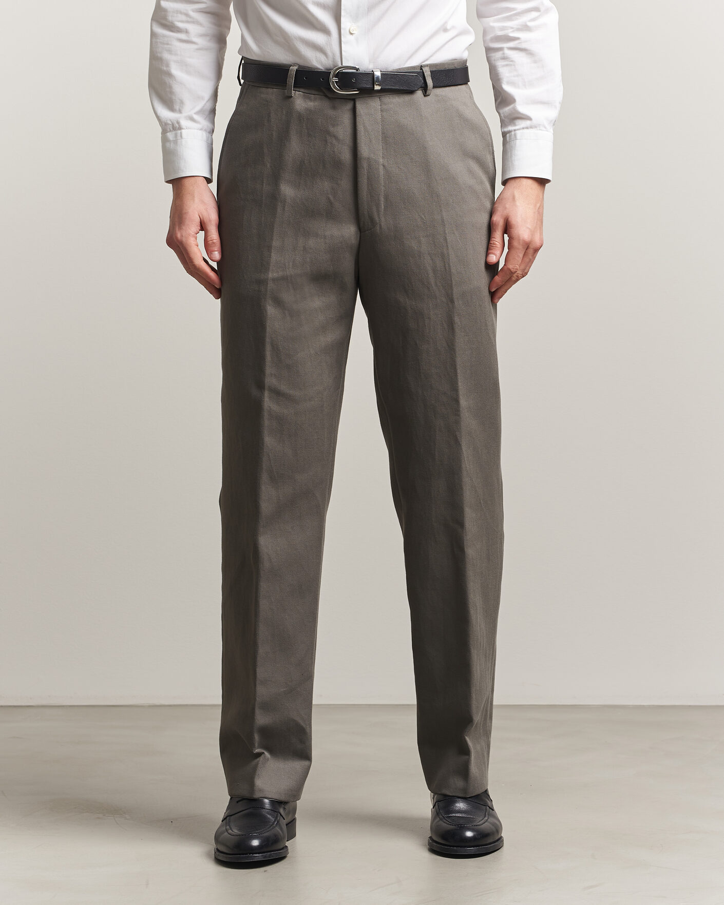 Heren | Broeken | Oscar Jacobson | Del Cotton/Linen Trousers Olive