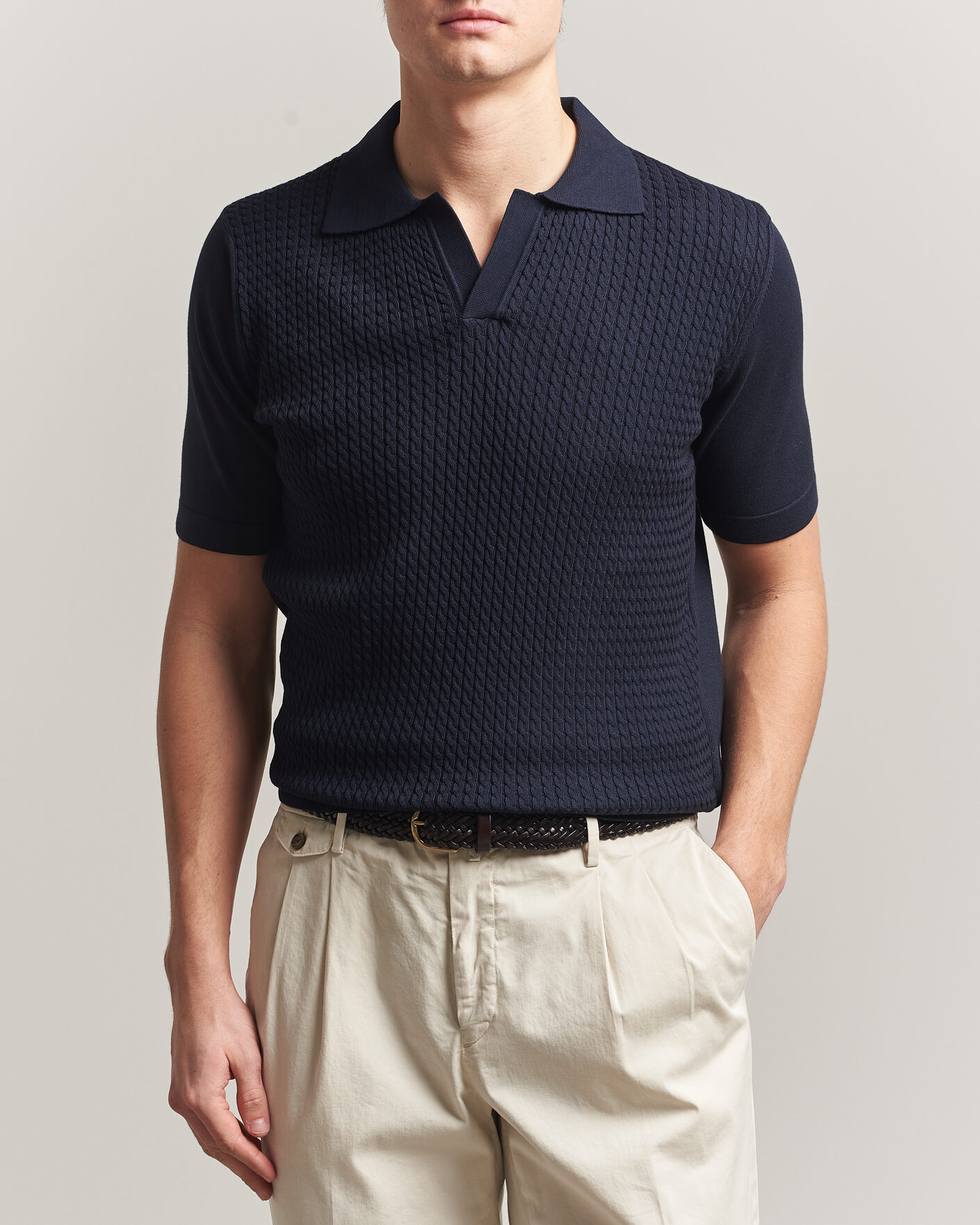 Heren | Polo's | Oscar Jacobson | Alf Structured Cotton Polo Navy