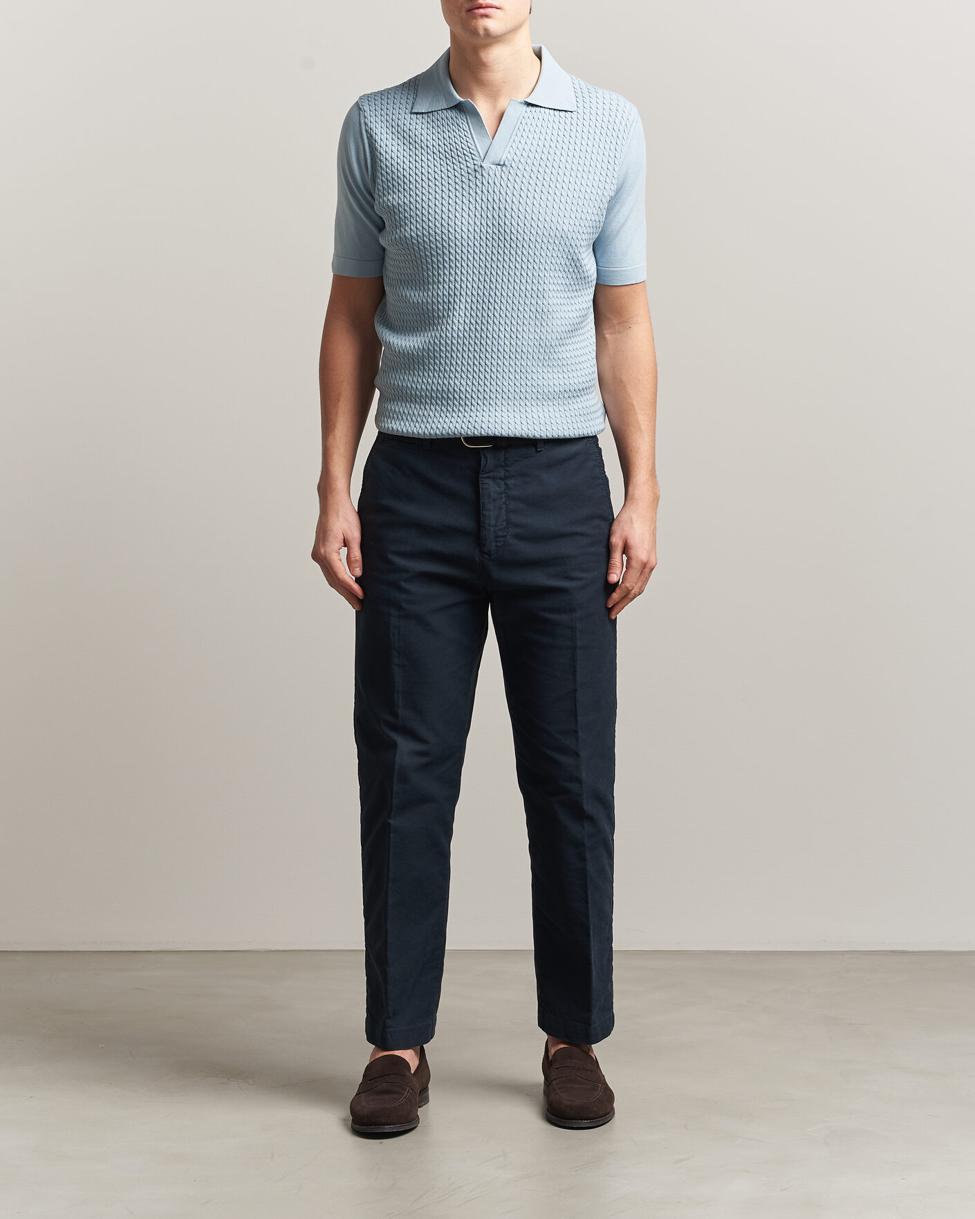 Heren | Polo's | Oscar Jacobson | Alf Structured Cotton Polo Light Blue