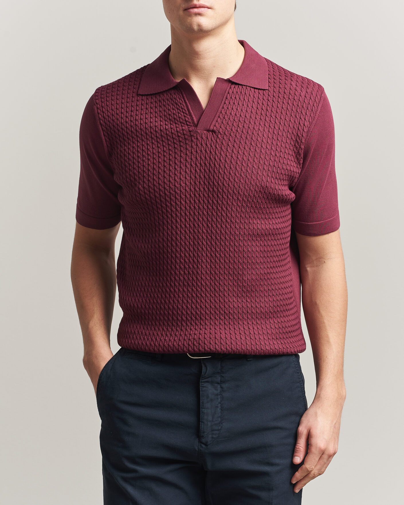 Heren | Polo's | Oscar Jacobson | Alf Structured Cotton Polo Wine Red