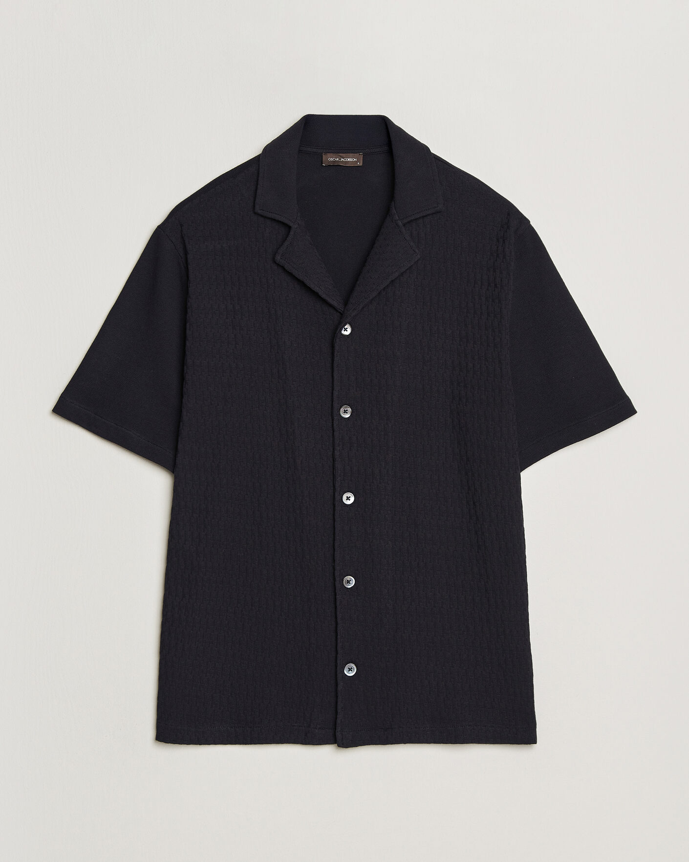 Heren | Overhemden | Oscar Jacobson | Kirk Knitted Short Sleeve Shirt Navy