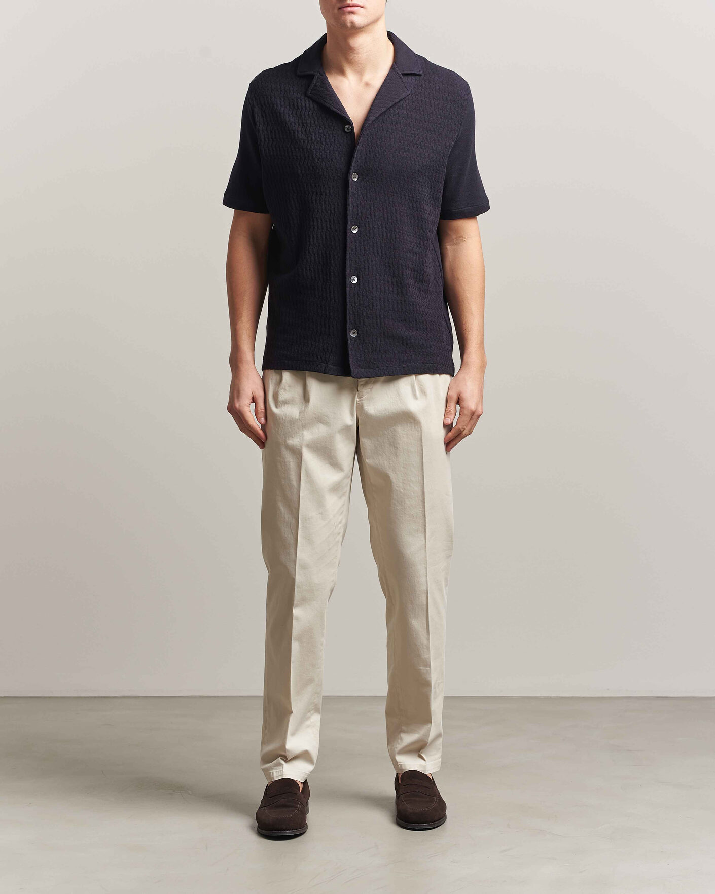 Heren | Overhemden | Oscar Jacobson | Kirk Knitted Short Sleeve Shirt Navy