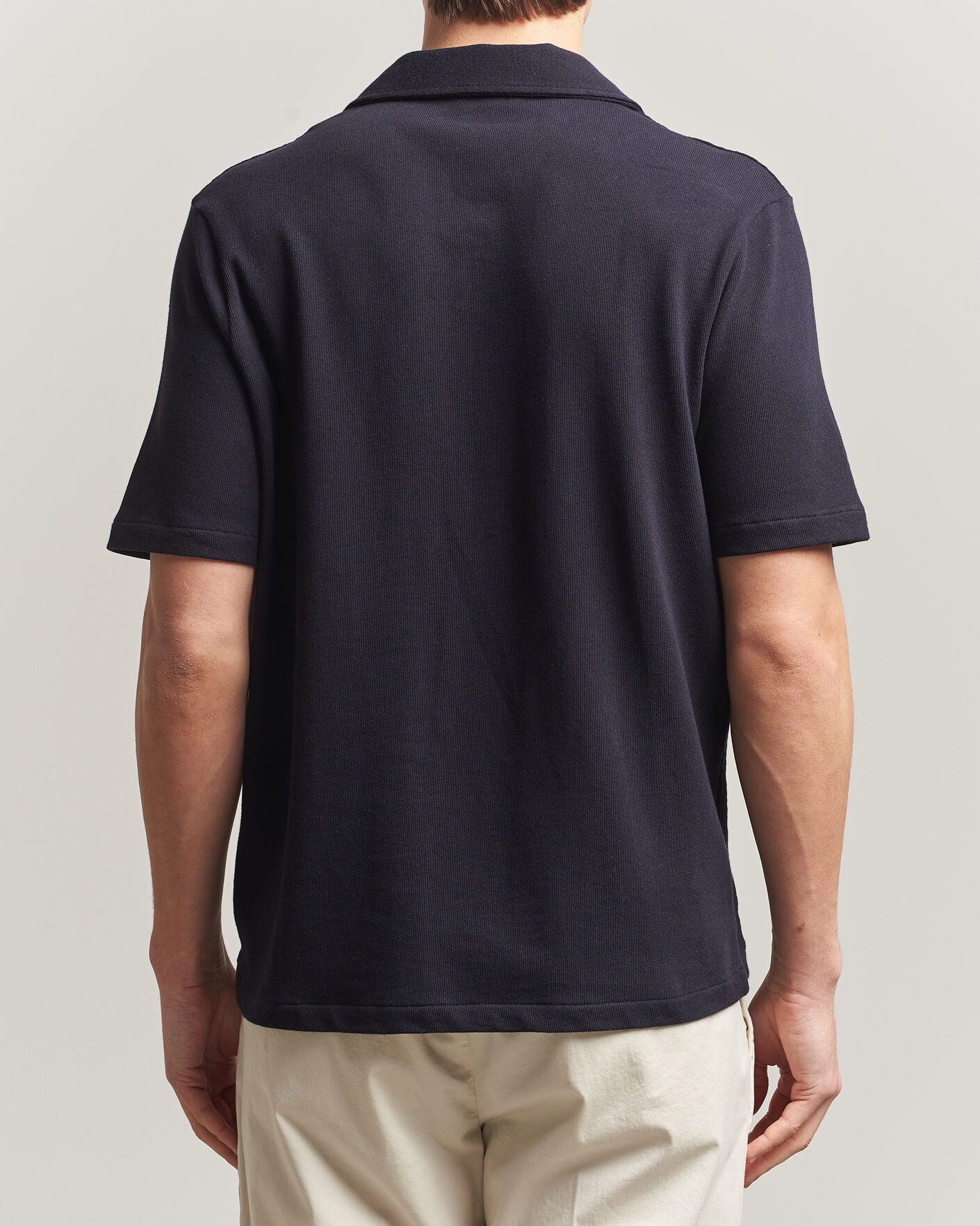 Heren | Overhemden | Oscar Jacobson | Kirk Knitted Short Sleeve Shirt Navy