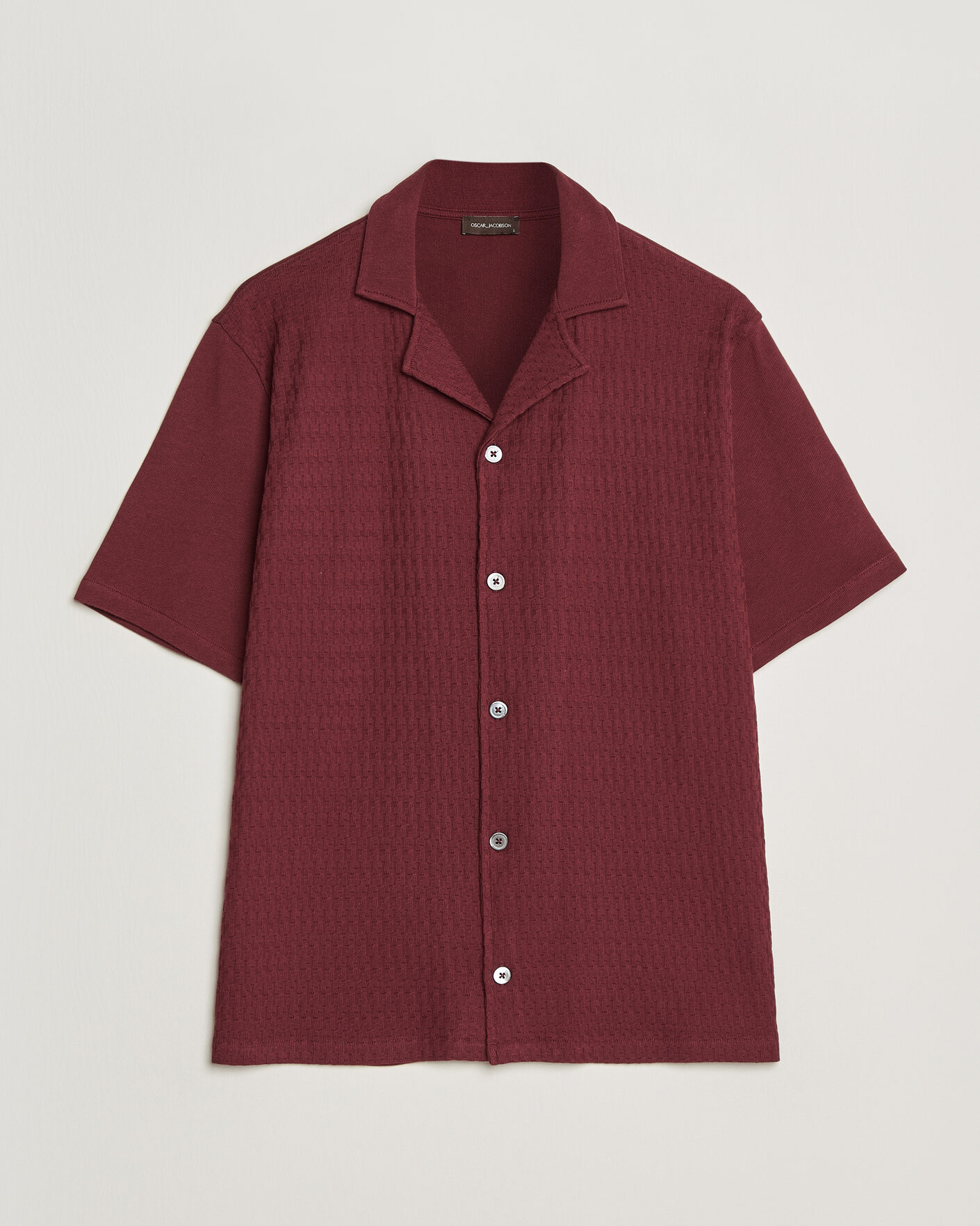 Heren | Overhemden | Oscar Jacobson | Kirk Knitted Short Sleeve Shirt Wine Red