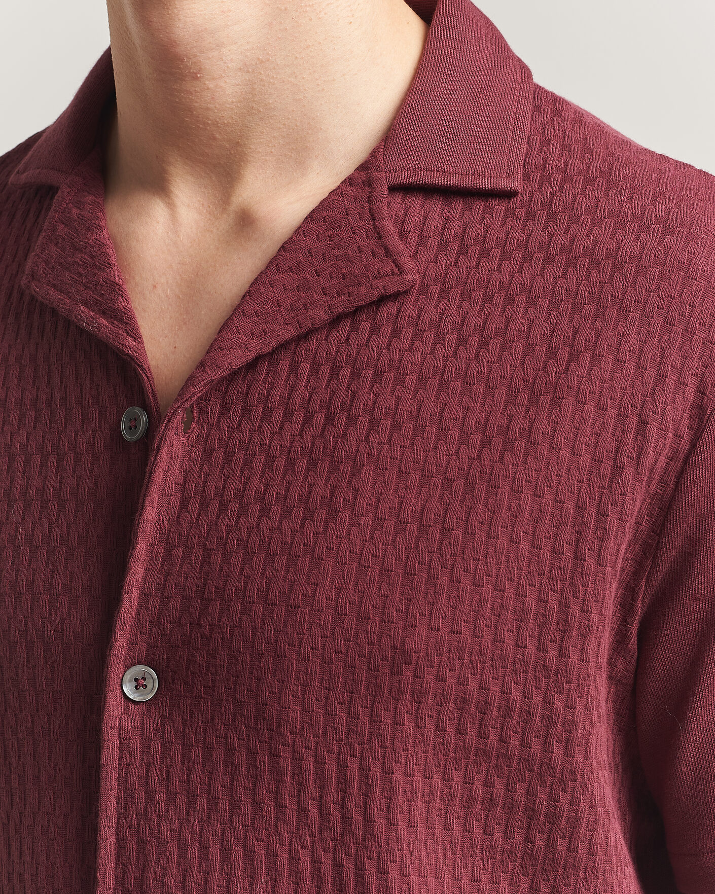 Heren | Overhemden | Oscar Jacobson | Kirk Knitted Short Sleeve Shirt Wine Red