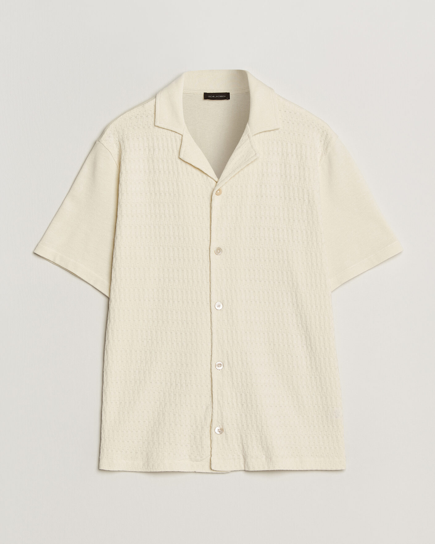Heren | Overhemden | Oscar Jacobson | Kirk Knitted Short Sleeve Shirt Off White