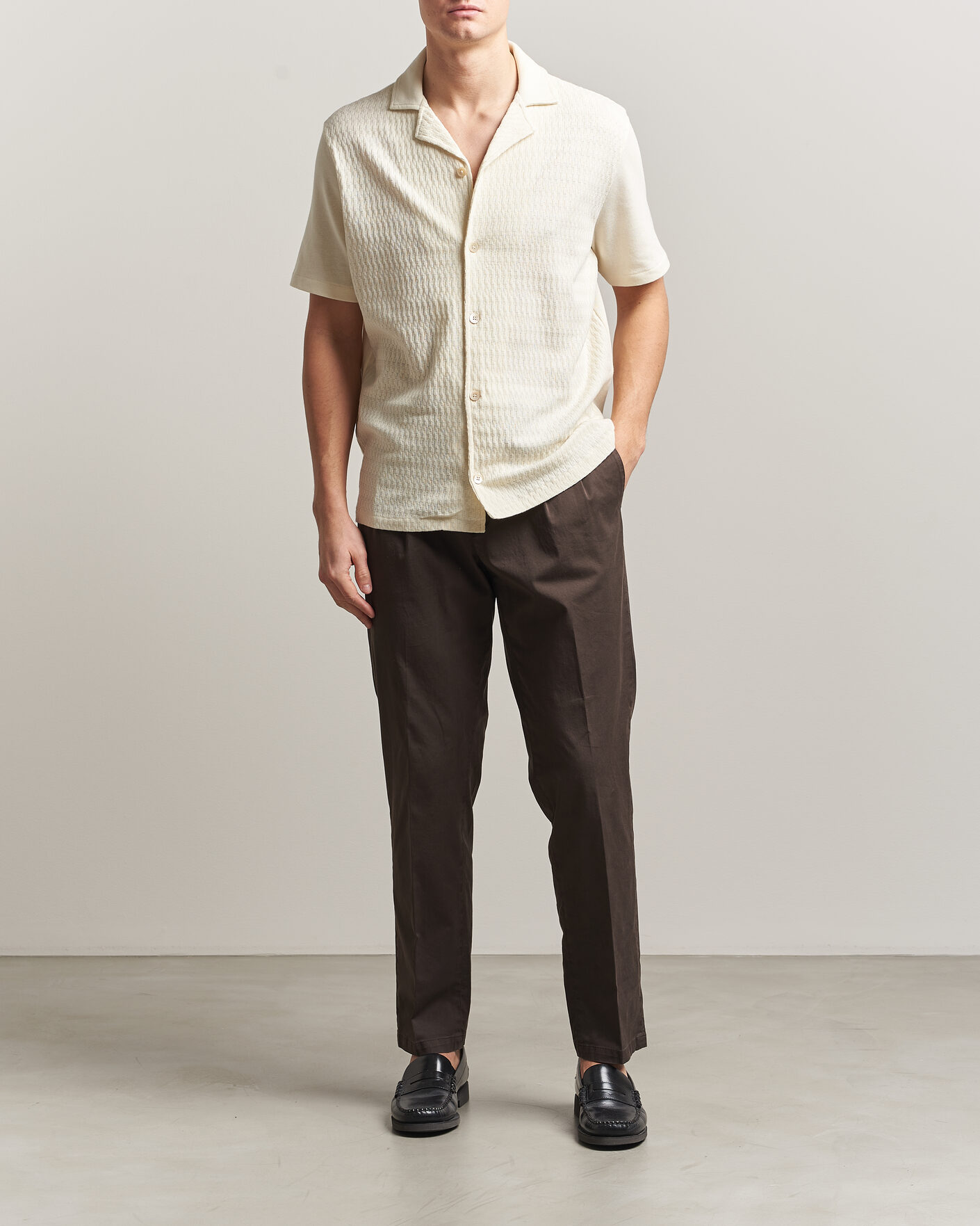 Heren | Overhemden | Oscar Jacobson | Kirk Knitted Short Sleeve Shirt Off White