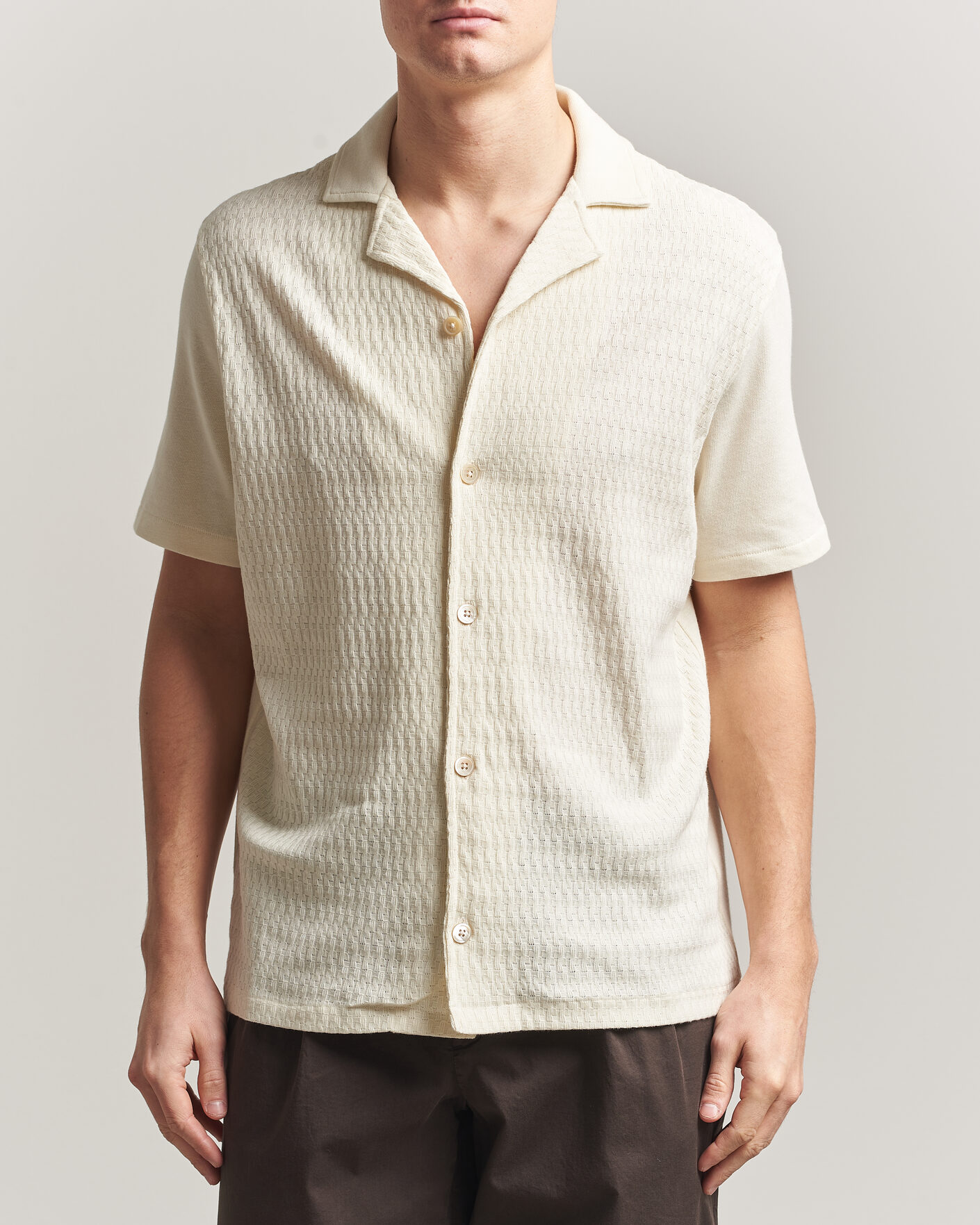 Heren | Overhemden | Oscar Jacobson | Kirk Knitted Short Sleeve Shirt Off White