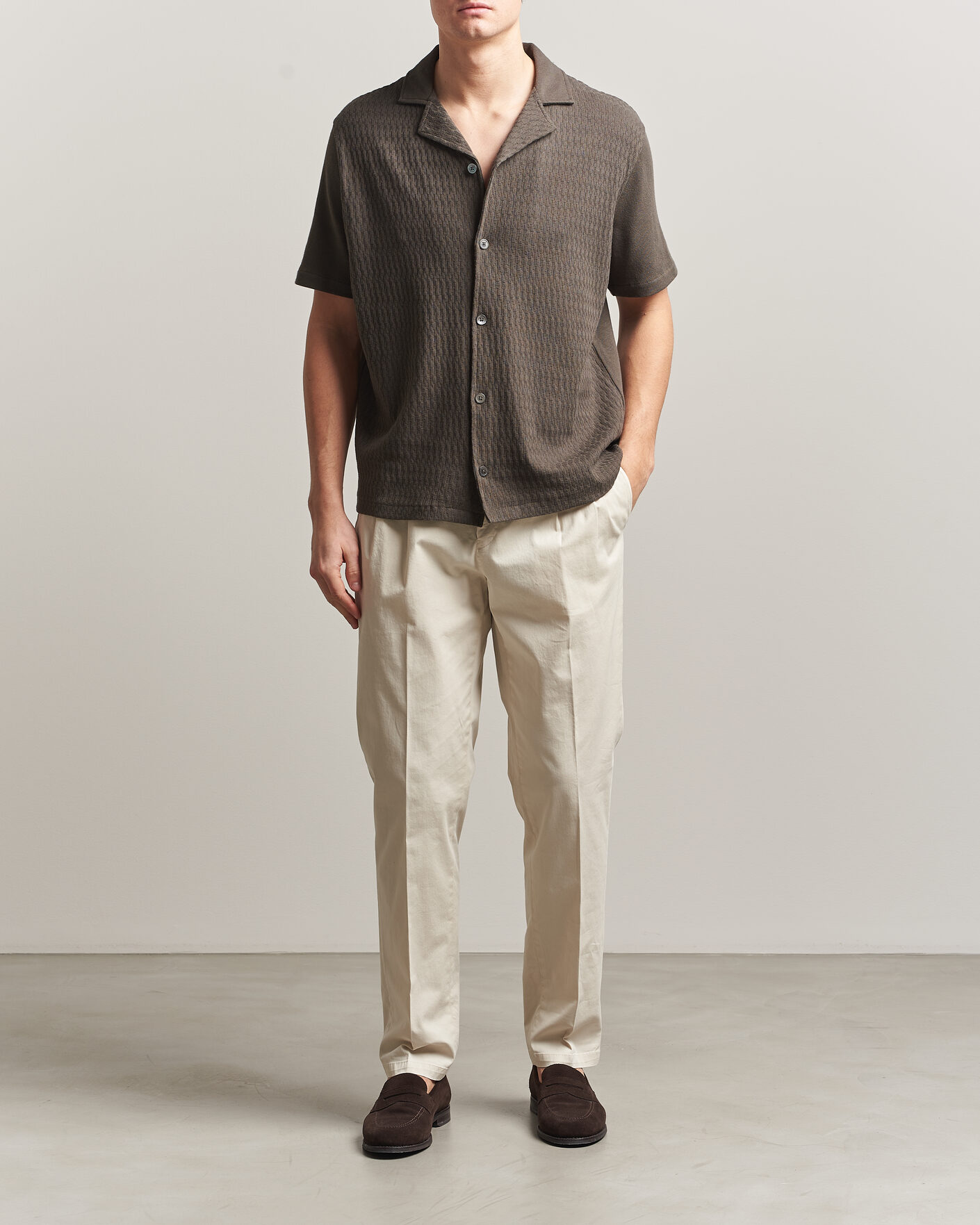 Heren | Overhemden | Oscar Jacobson | Kirk Knitted Short Sleeve Shirt Green