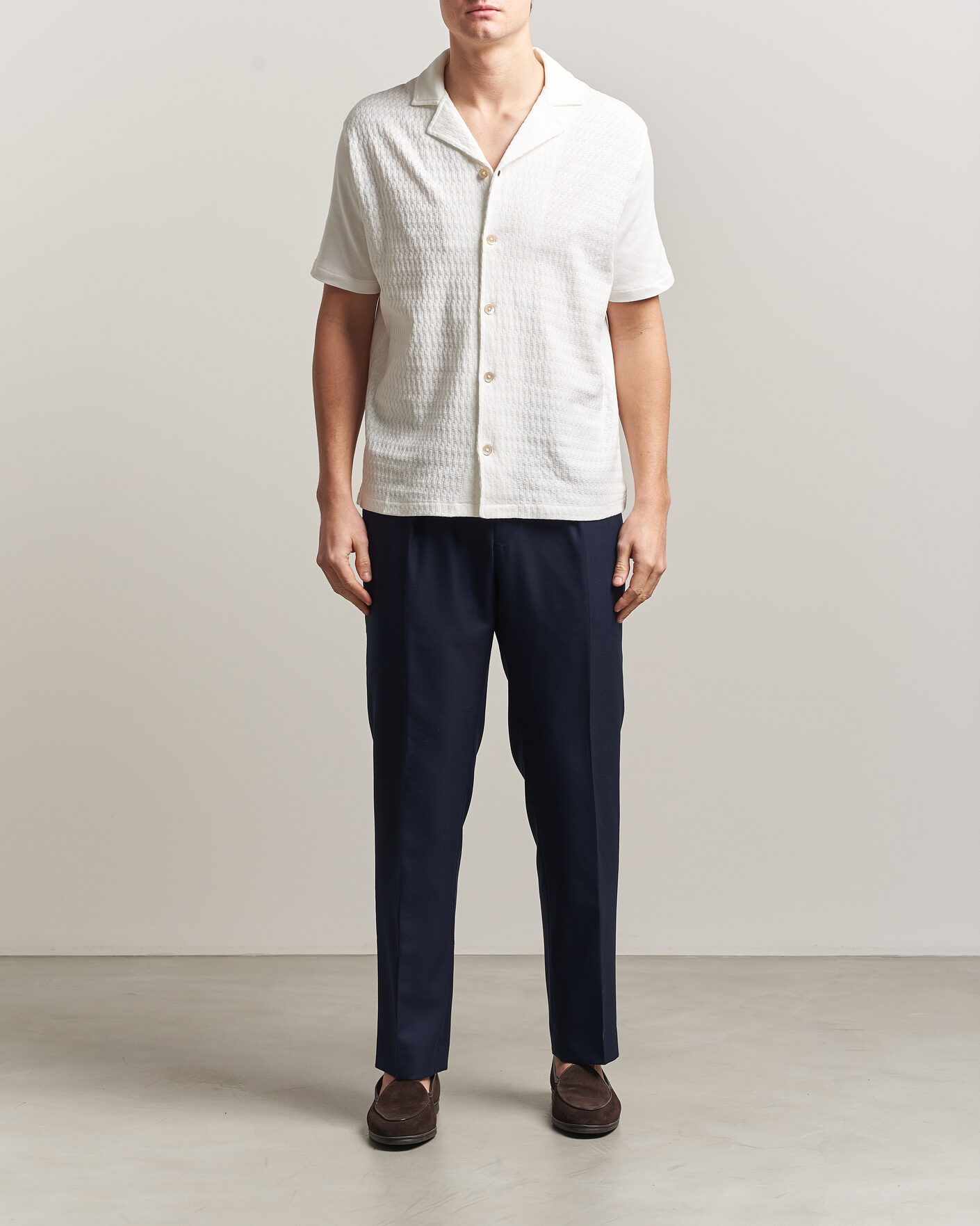 Heren | Overhemden | Oscar Jacobson | Kirk Knitted Short Sleeve Shirt Snow White