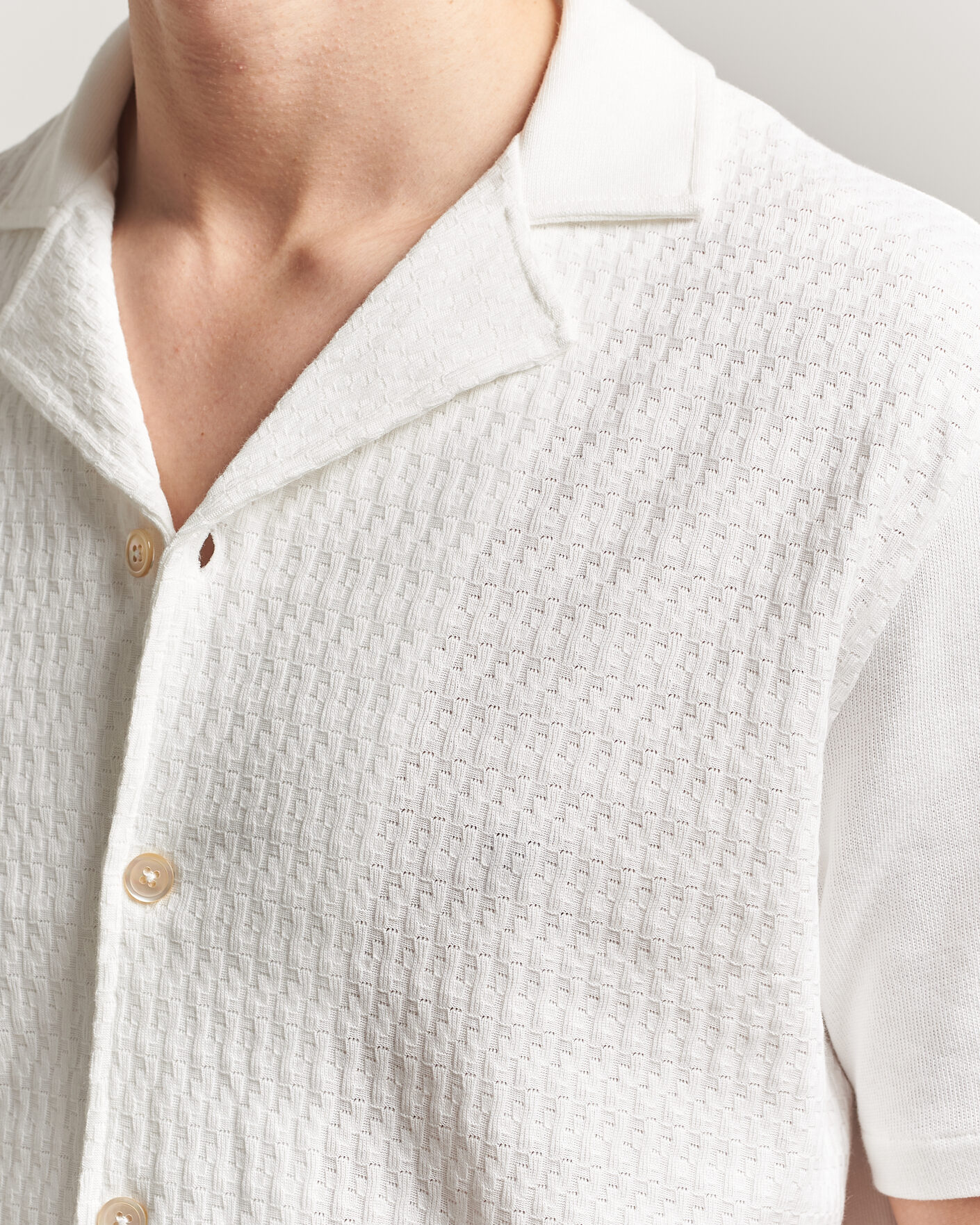 Heren | Overhemden | Oscar Jacobson | Kirk Knitted Short Sleeve Shirt Snow White
