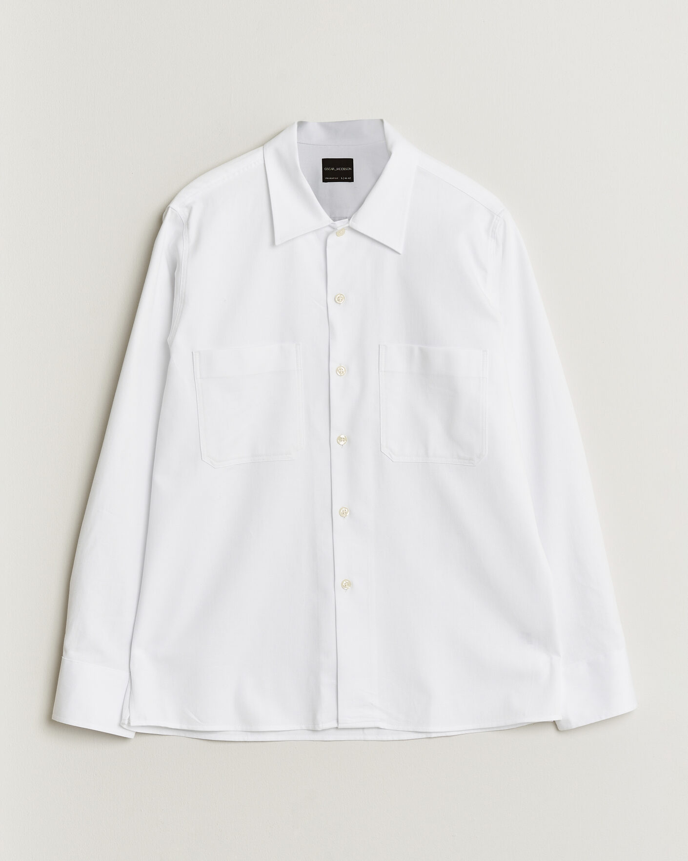 Heren | Overhemden | Oscar Jacobson | Straight Fit Bowling Collar Cotton Shirt White