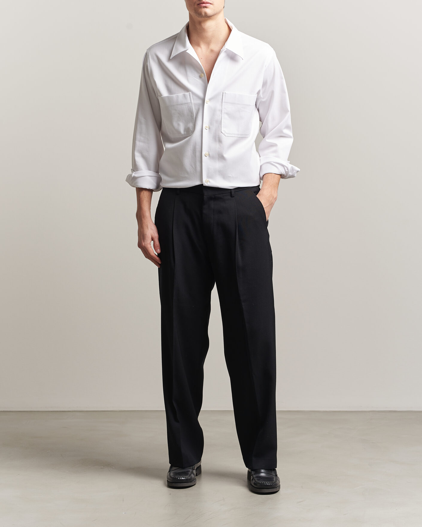 Heren | Overhemden | Oscar Jacobson | Straight Fit Bowling Collar Cotton Shirt White