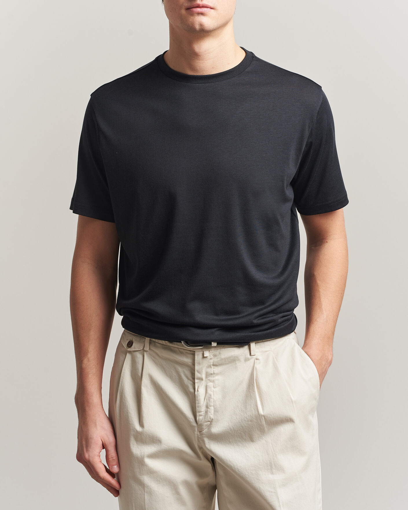 Heren | T-shirts | Oscar Jacobson | Kim Lyocel/Cotton T-Shirt Black