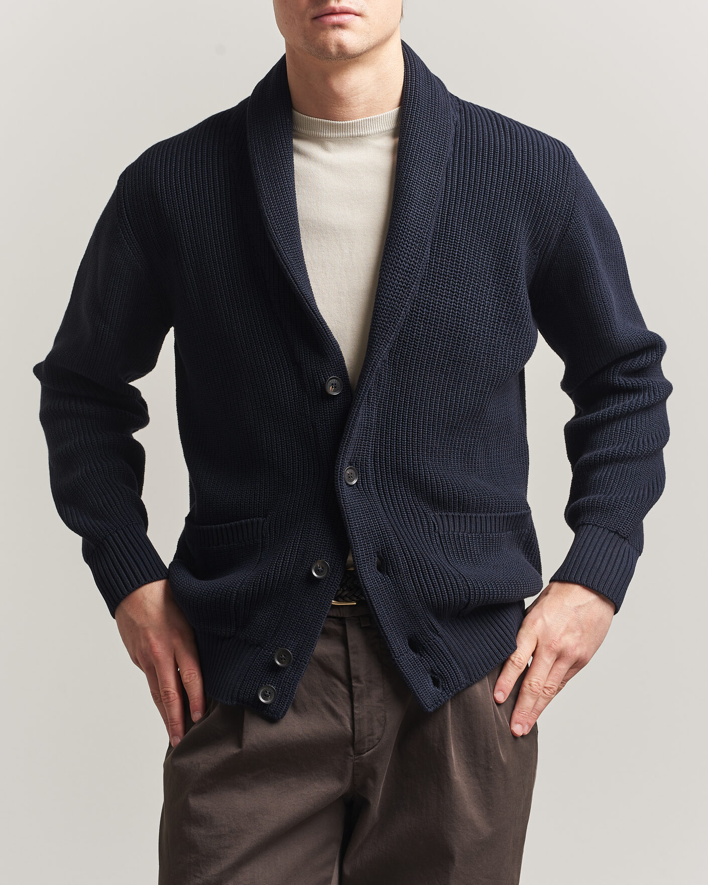 Heren | Truien | Oscar Jacobson | Roland Knitted Cotton Cardigan Navy