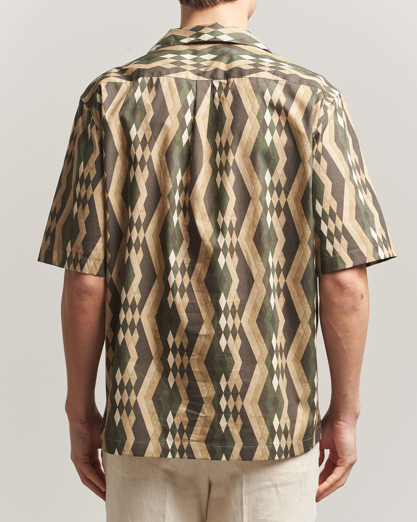 Heren | Overhemden | Oscar Jacobson | Reg Fit Cuban Printed Short Sleeve Shirt Olive