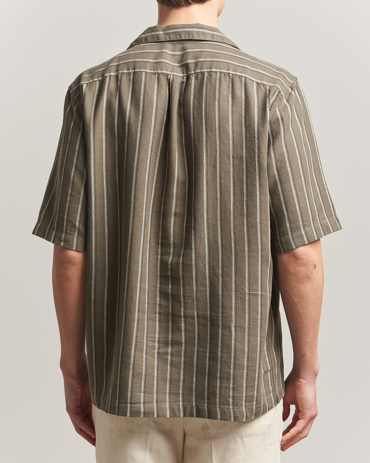 Heren | Overhemden | Oscar Jacobson | Reg Fit Cuban Herringbone Short Sleeve Shirt Green