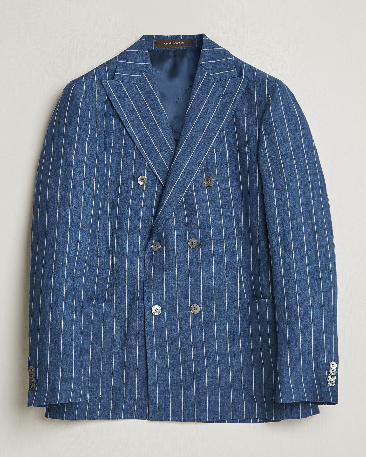 Heren | Blazers | Oscar Jacobson | Farrys Patch Striped Linen Blazer Blue
