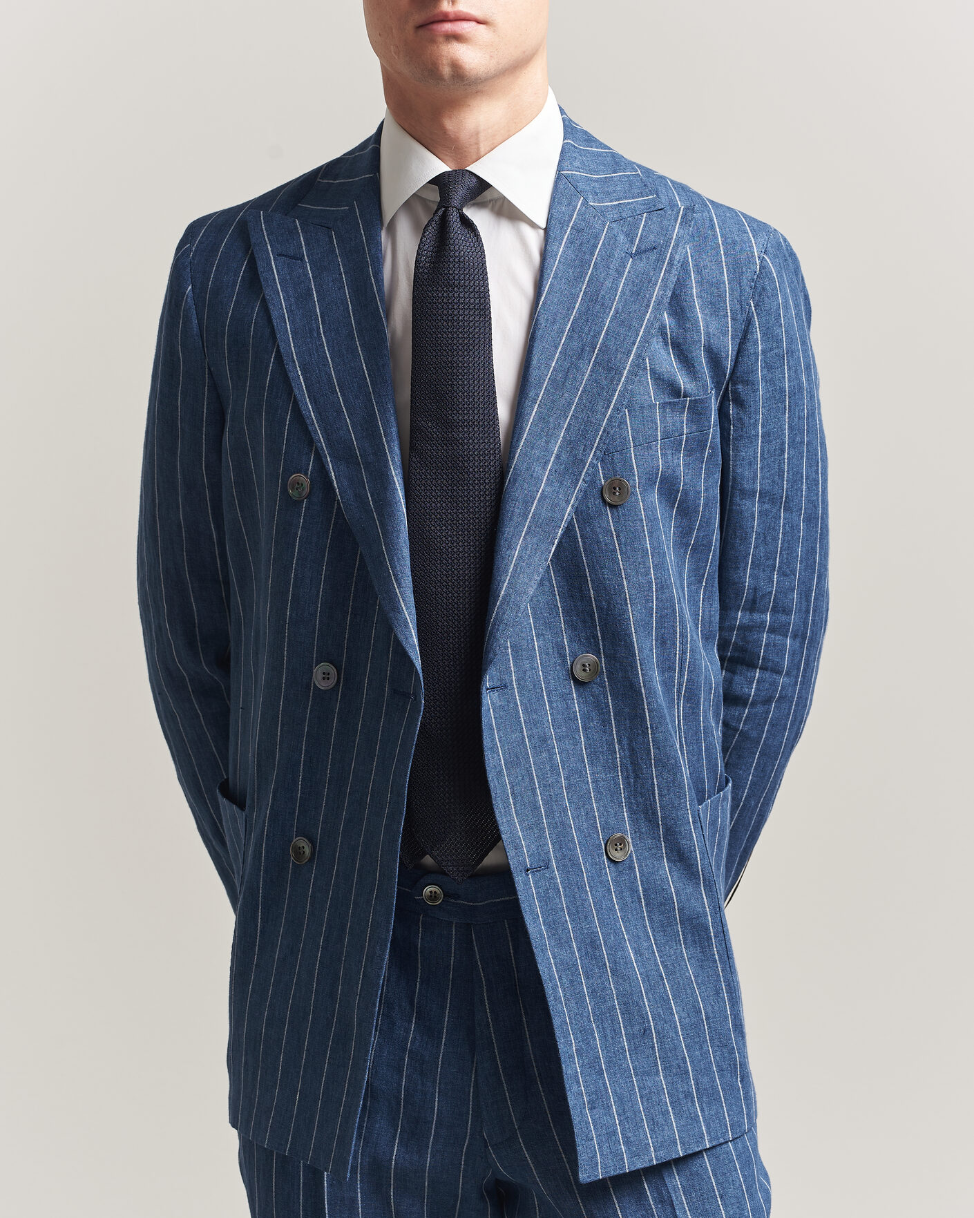 Heren | Blazers | Oscar Jacobson | Farrys Patch Striped Linen Blazer Blue
