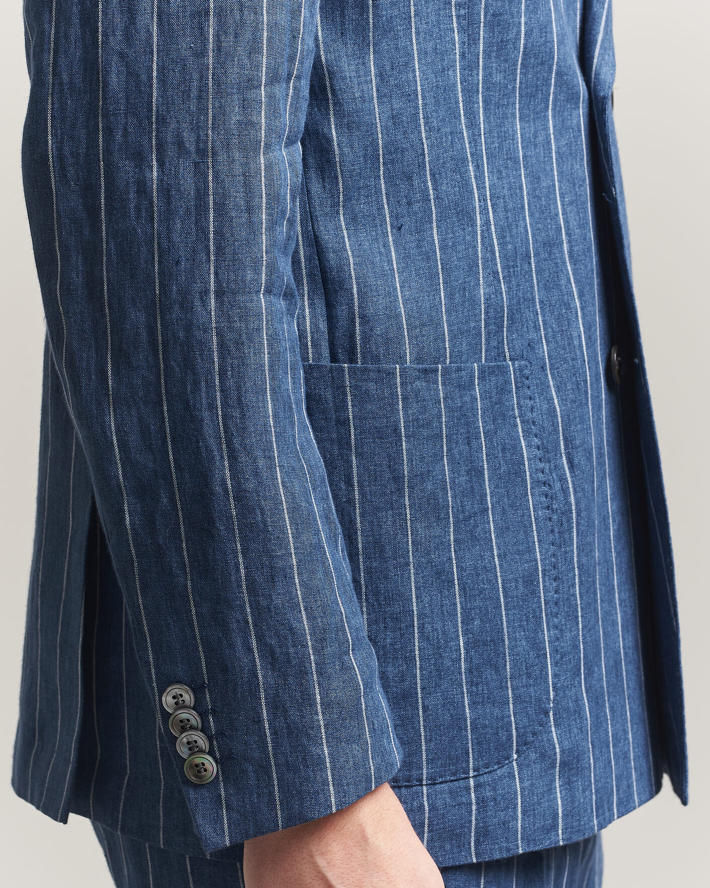 Heren | Blazers | Oscar Jacobson | Farrys Patch Striped Linen Blazer Blue