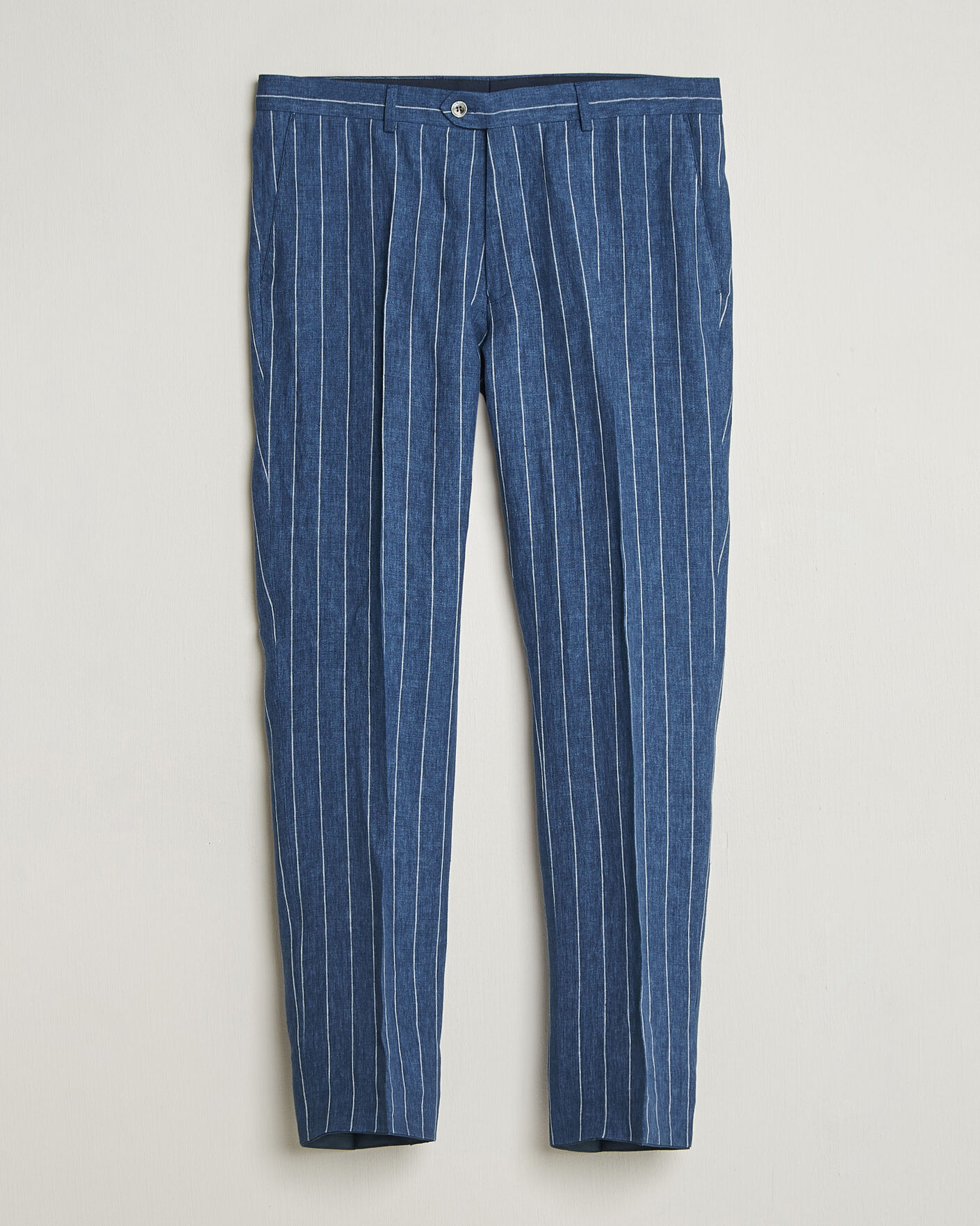 Heren | Broeken | Oscar Jacobson | Dandy Striped Linen Trousers Blue