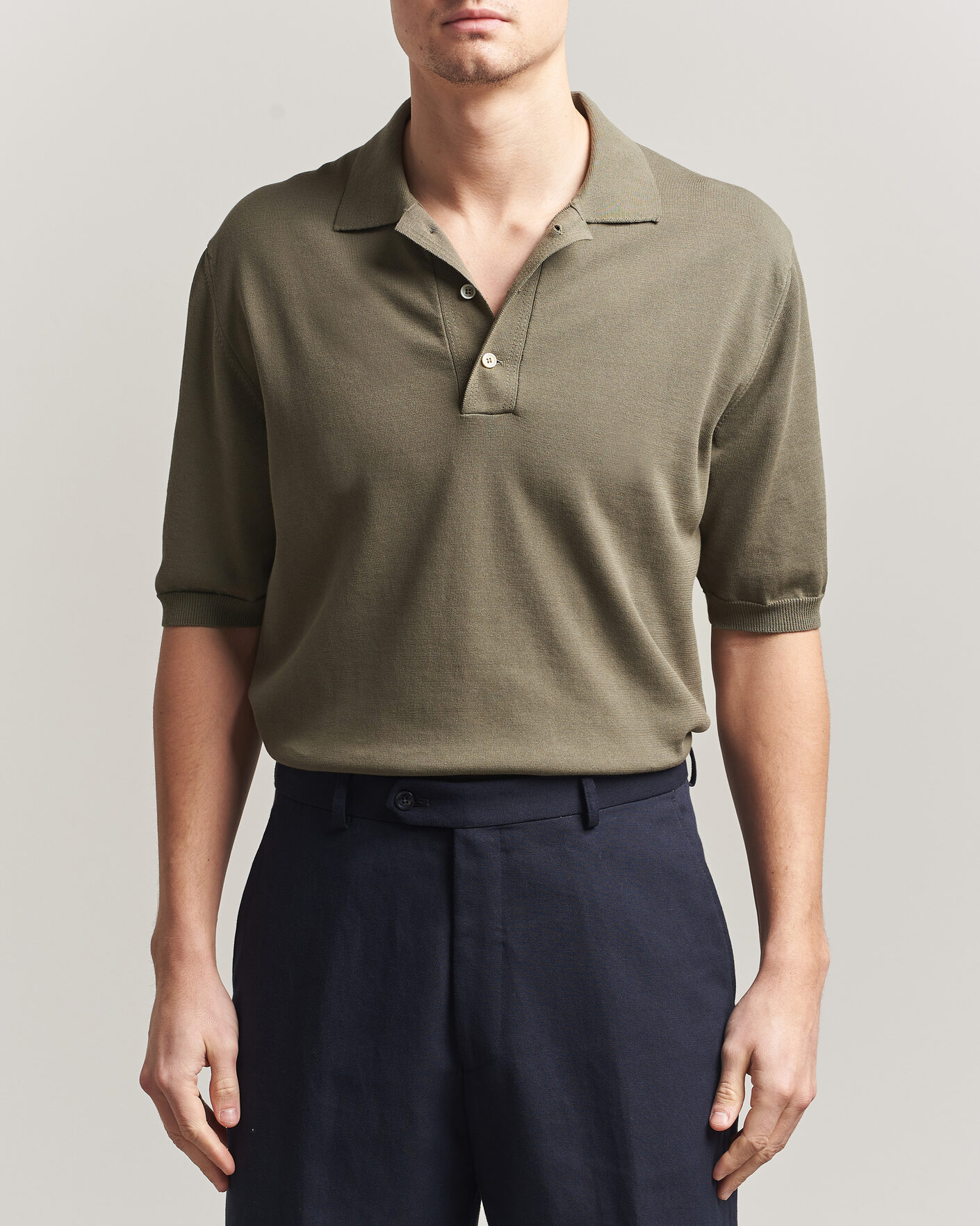 Heren | Polo's | Zanone | Knitted Cotton Polo Olive
