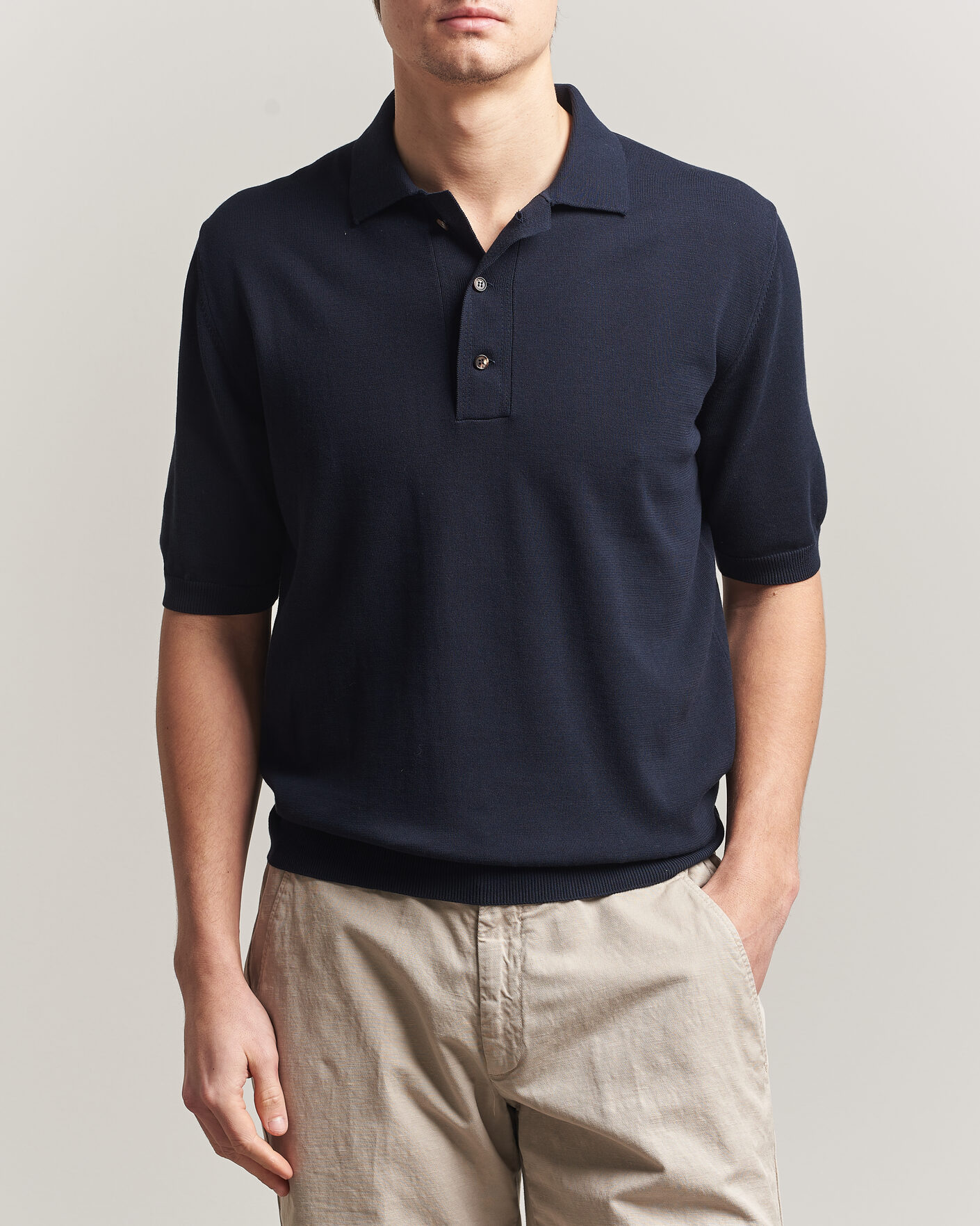 Heren | Polo's | Zanone | Knitted Cotton Polo Navy