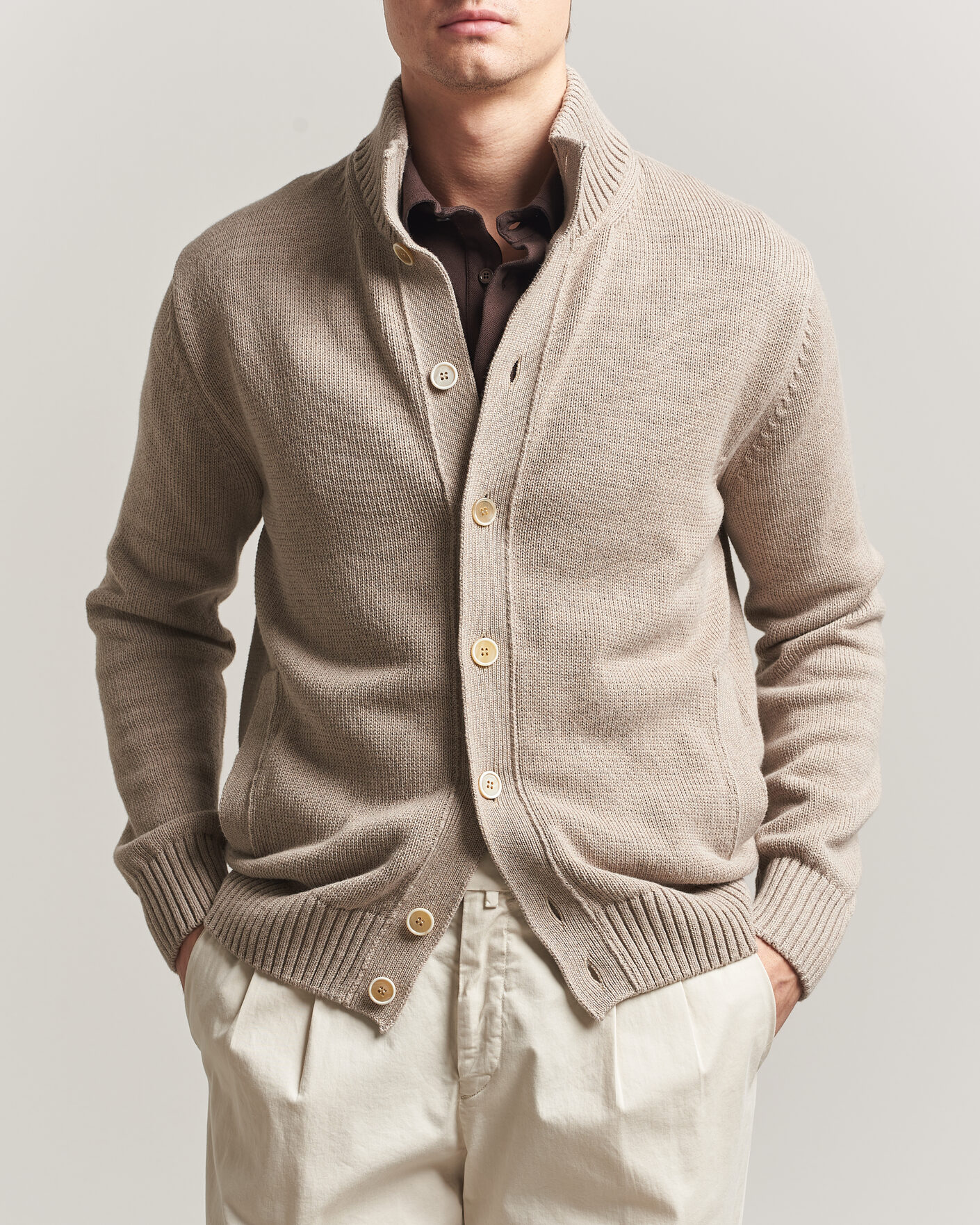 Heren | Truien | Zanone | Soft Cotton Chioto Cardigan Taupe