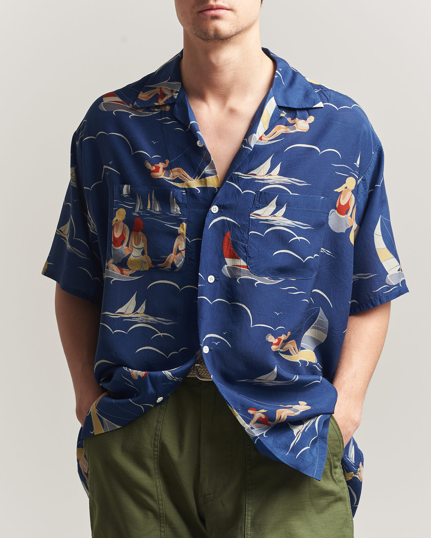 Heren | Overhemden | BEAMS PLUS | Holiday Print Camp Shirt Navy
