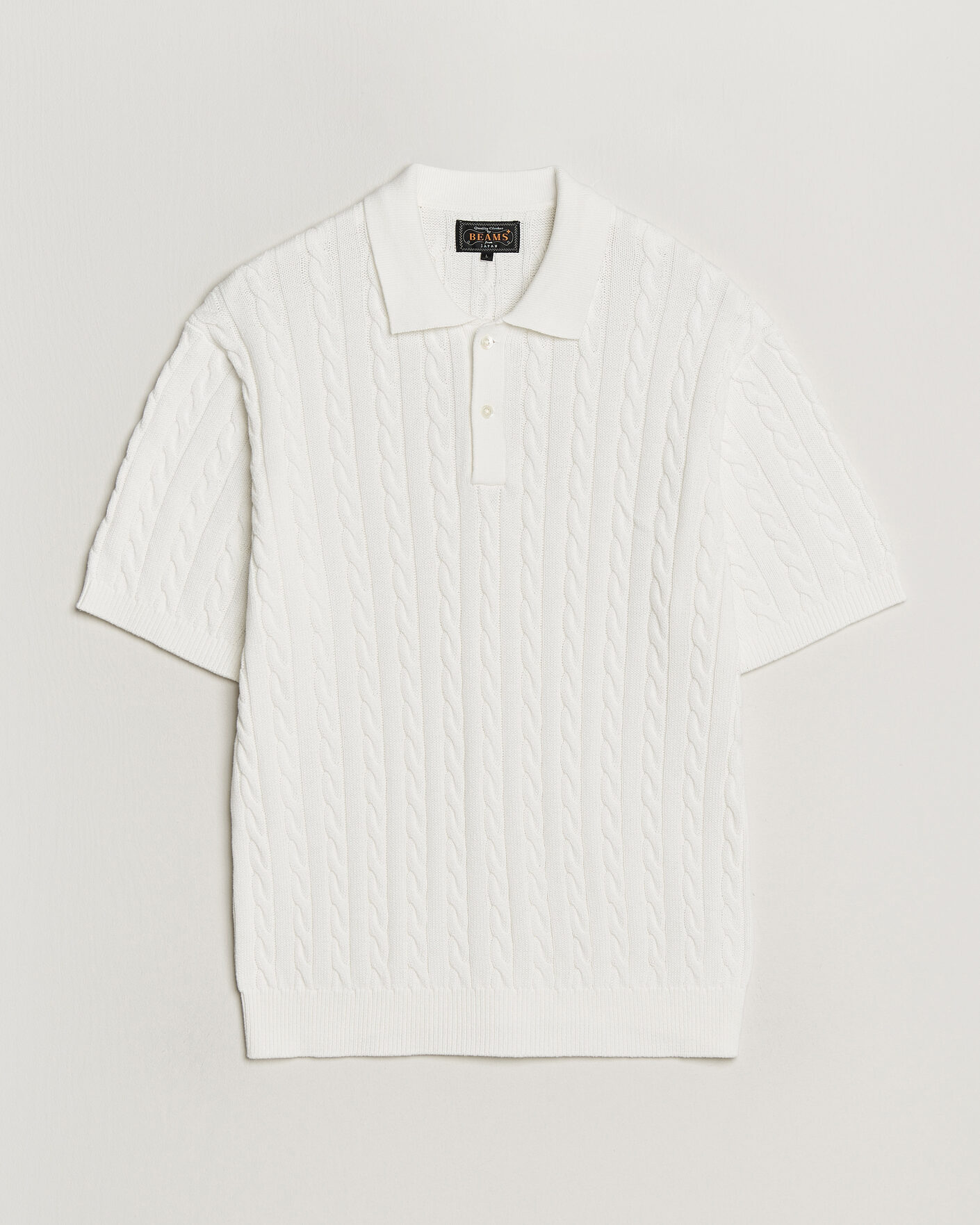 Heren | Polo's | BEAMS PLUS | Short Sleeve Cable Polo White