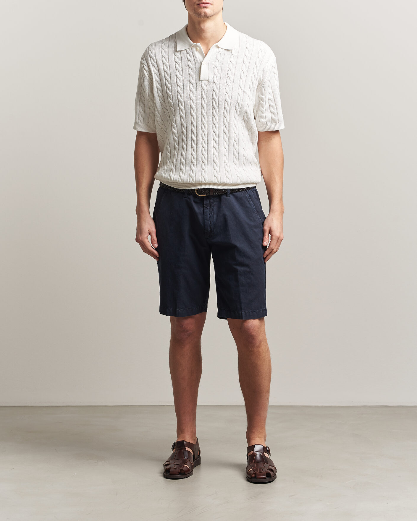 Heren | Polo's | BEAMS PLUS | Short Sleeve Cable Polo White