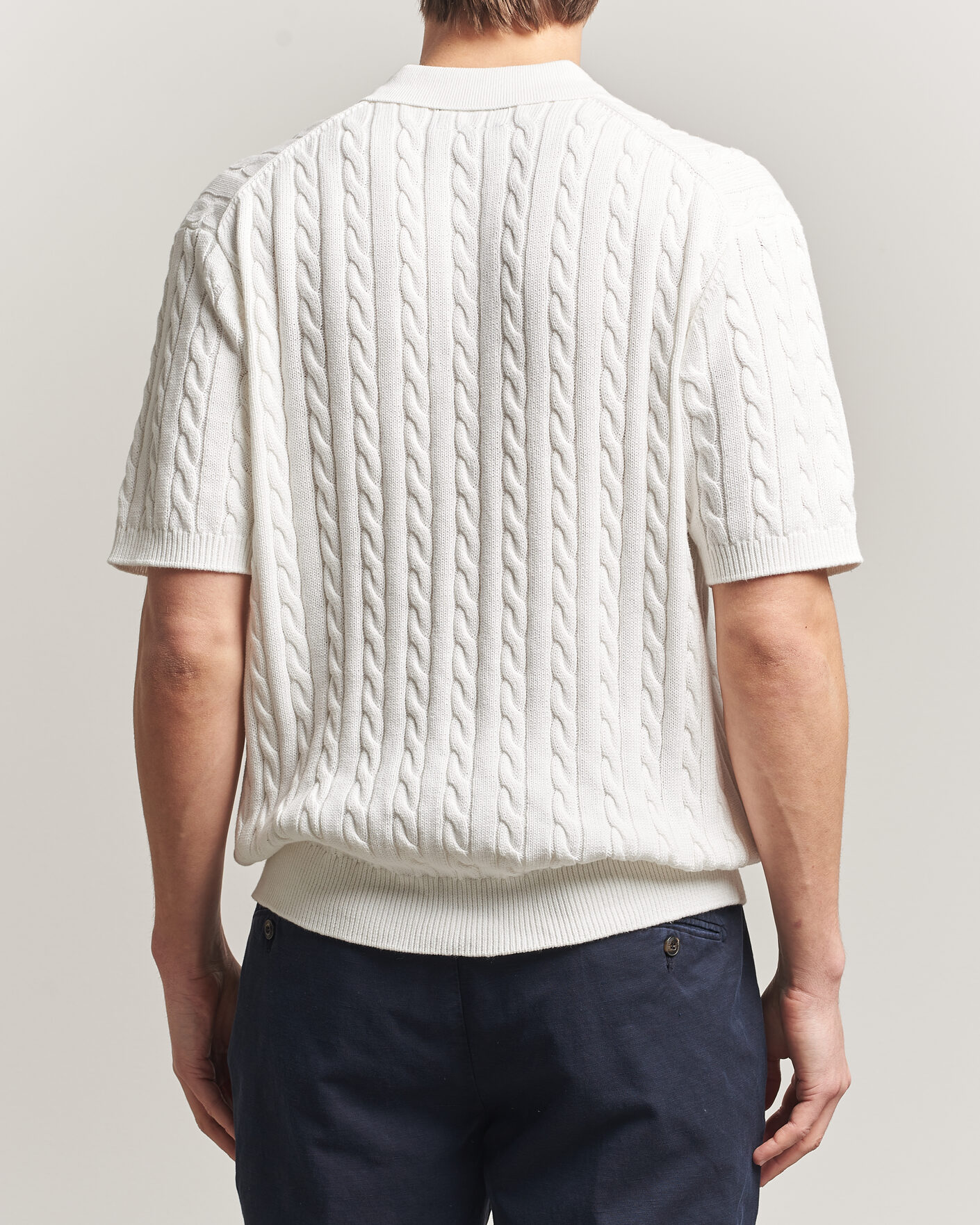 Heren | Polo's | BEAMS PLUS | Short Sleeve Cable Polo White