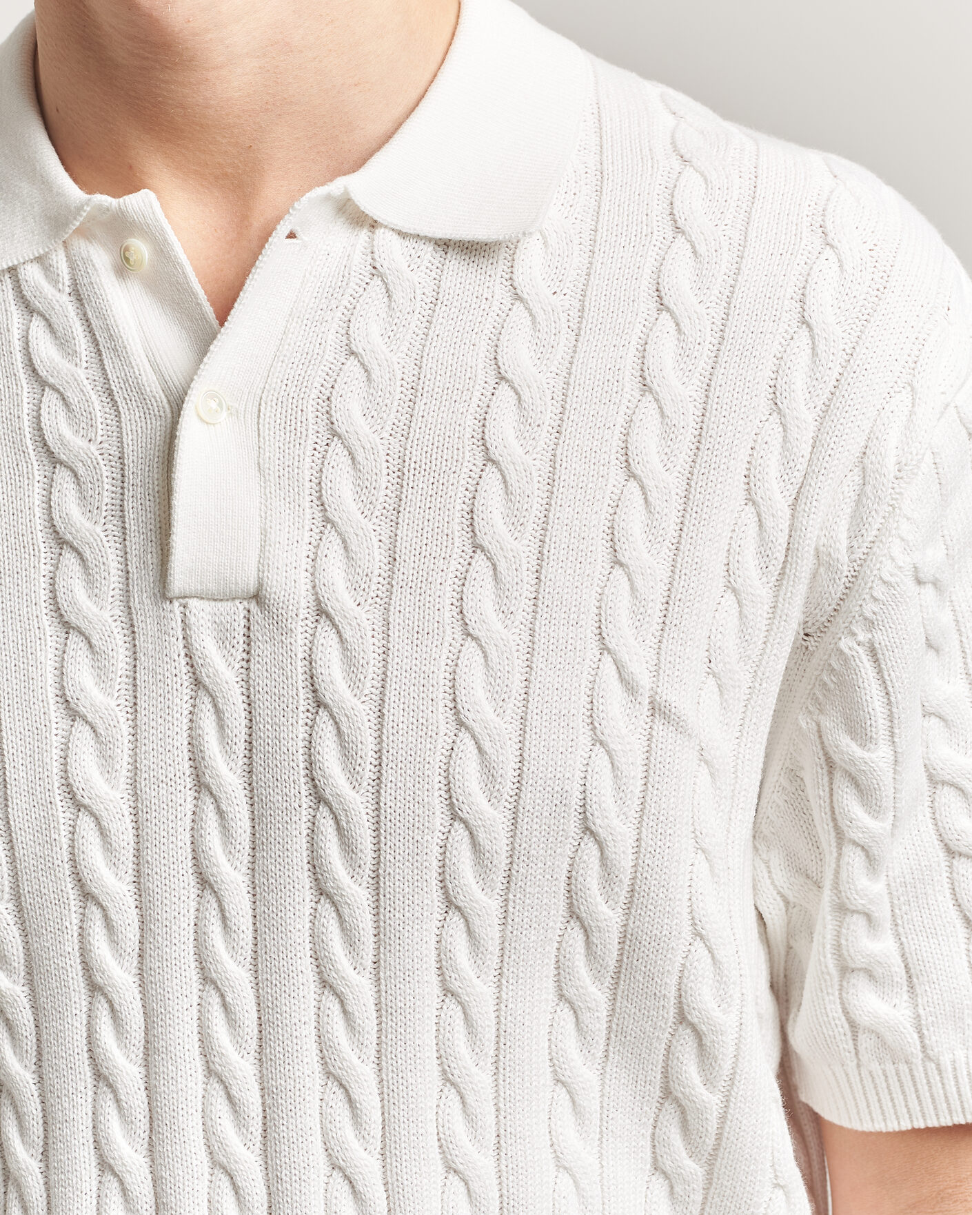 Heren | Polo's | BEAMS PLUS | Short Sleeve Cable Polo White