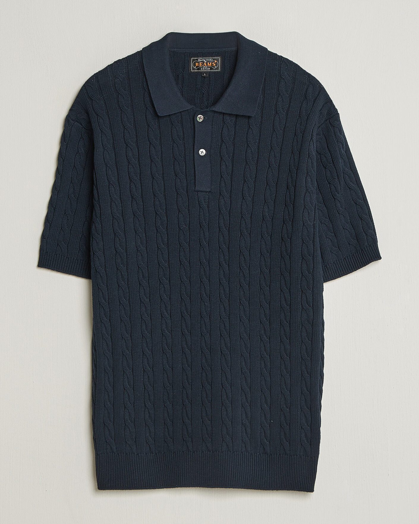Heren | Polo's | BEAMS PLUS | Short Sleeve Cable Polo Navy